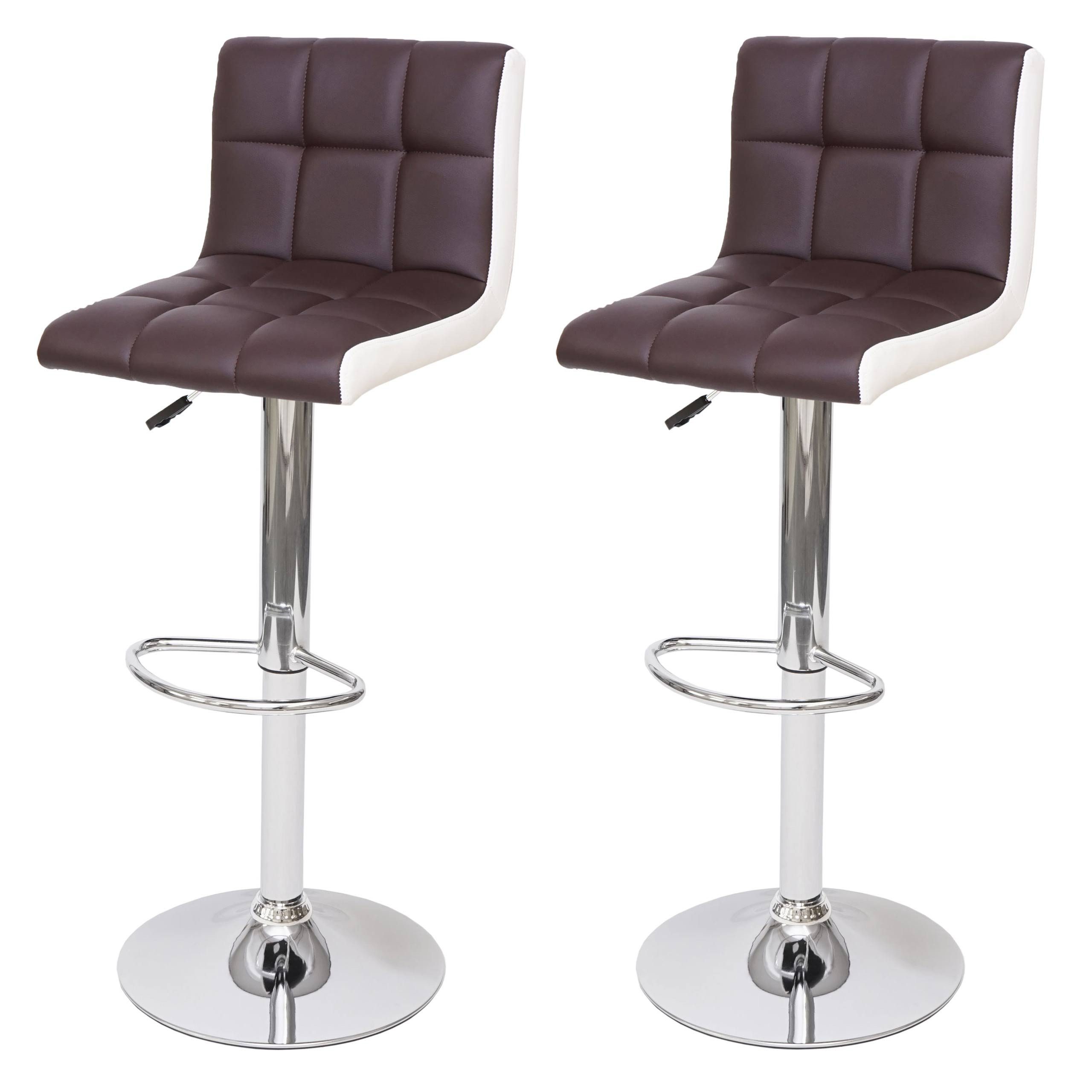 Barhocker 2x Barhocker mit Lehne Sitzhöhe 63-87cm Kunstleder Braun-Weiß Chromfuß