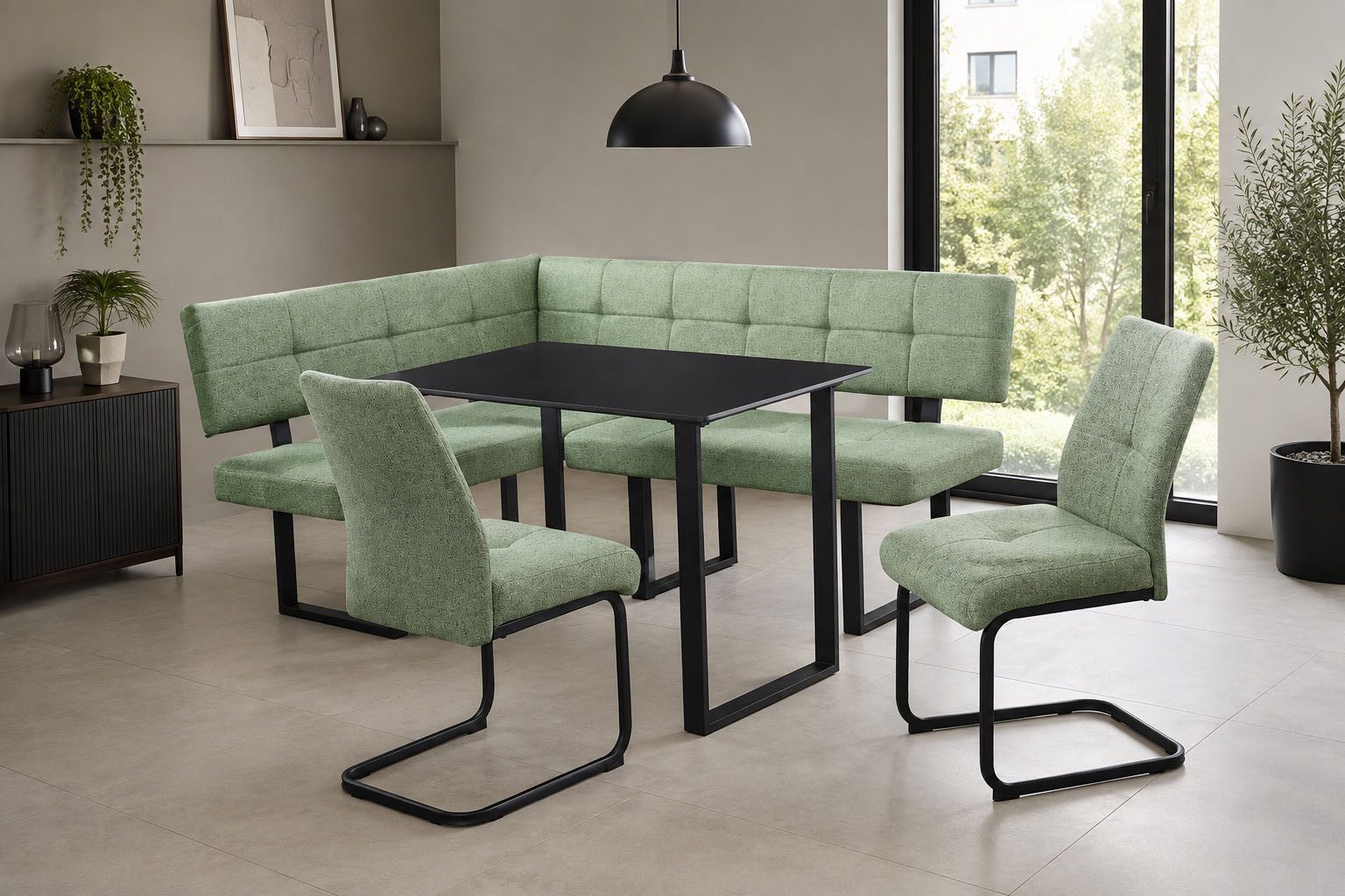 OTTO home Eckbankgruppe Alabama, (Spar-Set, 4-tlg), Sitzgruppe mit Federkern, 2 Freischwingern und Sinterstein-Tisch