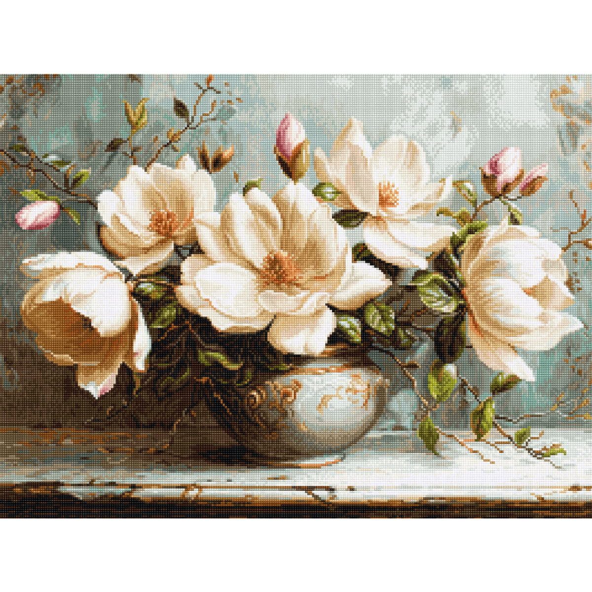 Luca-S Kreativset Gobelin Stickpackung "Magnolien", Zählmuster, 26,5x20cm, (embroidery kit by Marussia)