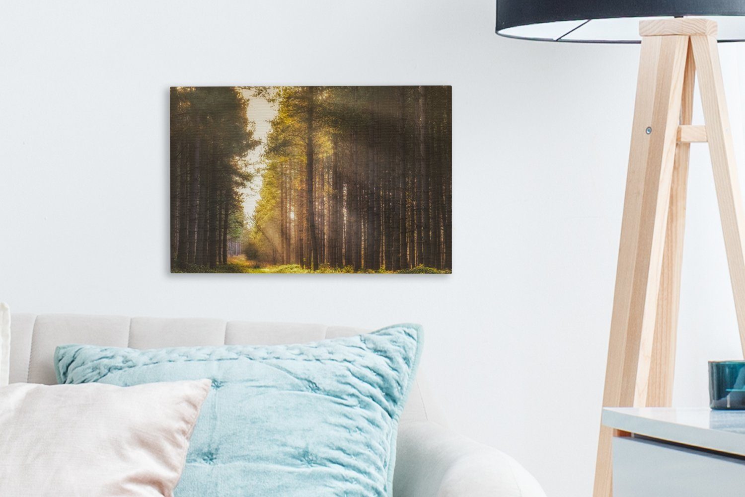 OneMillionCanvasses® Leinwandbild Baum - 30x20 cm St), Aufhängefertig, Wanddeko, - Wandbild bunt (1 Gras Leinwandbilder, Sonne