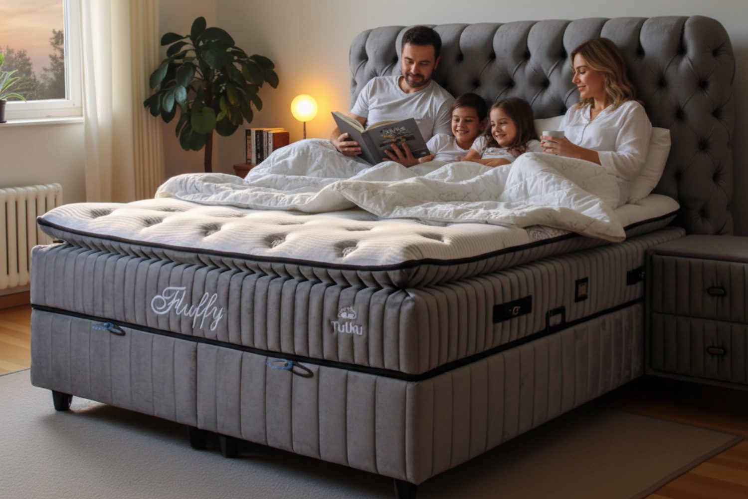 Pointhome Boxspringbett Set, Bss Bedding, Fluffy, Bett-Set ohne oder mit Nachttischen (1x H3 Matratze, 2x Bettkasten, 1x Bettkopfteil, 2 optionale Nachttisch), 7 Zonen Allergenfrei & Atmungsaktiv, Orthopädische Matratze mit Topper