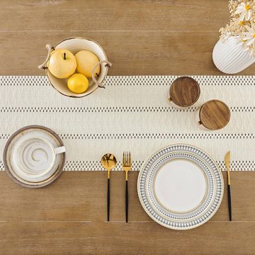 Silberstern Tischdecke Boho-Tischdecke mit Fransen, Heimdekoration, gewebter Tischläufer, Cremefarbene Tischdecke 30*120cm, Bauerntischdecke
