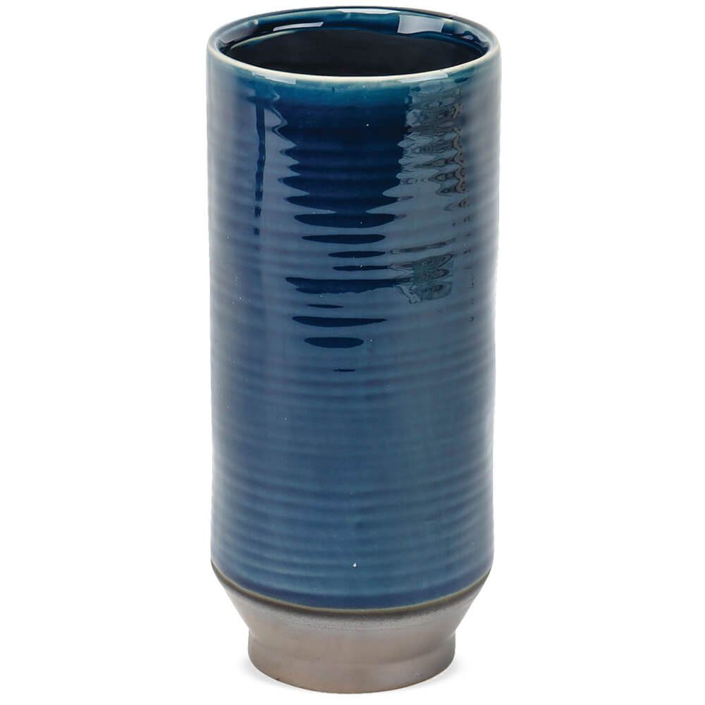 matches21 HOME & HOBBY Blumentopf Blumenvase mit Rillen blau anthrazit