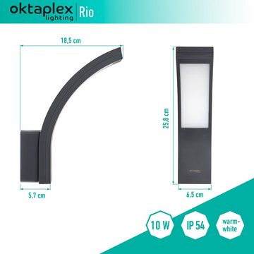 Oktaplex lighting LED Außen-Wandleuchte Rio IP54 10W, Diffusor, LED fest integriert, Warmweiß, 3000K 750lm Wandleuchte Außenbeleuchtung anthrazit