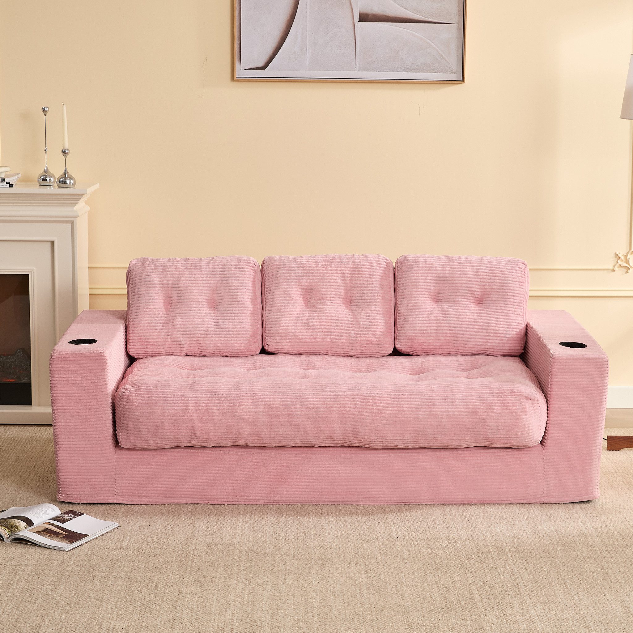 LITBIRD Sofa Bodensofa 3-Sitzer 190 cm, modulares Kordstoff Sofa mit Rückenlehne, 1 Teile, Jugend- & Studentensofa, bequemes Relax Sofa