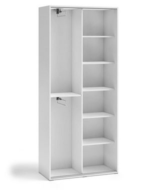 Beautysofa Garderobenschrank Lang (modern / loft Stil, Kleiderschrank mit Türen, Garderobe 90, 100, 150 cm, weiß / sonoma / artisan) mit Spiegel, lose Einlegeböden