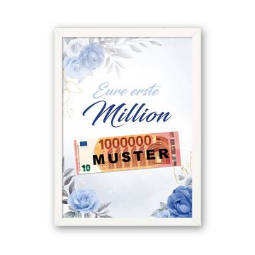 Kreative Feder Poster Premium Poster „Eure erste Million“ - Kunstdruck mit blauen Rosen, optional mit Rahmen; wahlweise DIN A4 oder DIN A3