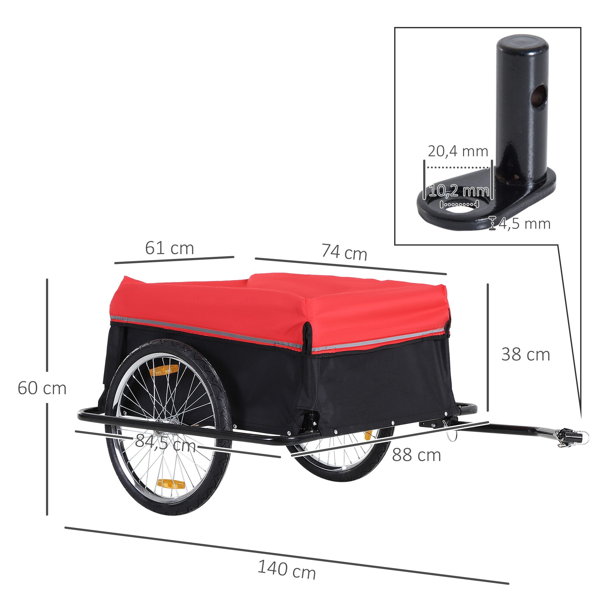 HOMCOM Fahrradlastenanhänger Lastenanhänger mit Kupplung, Transportwagen bis 40 kg belastbar, Rot+Schwarz 140 x 88 x 60 cm