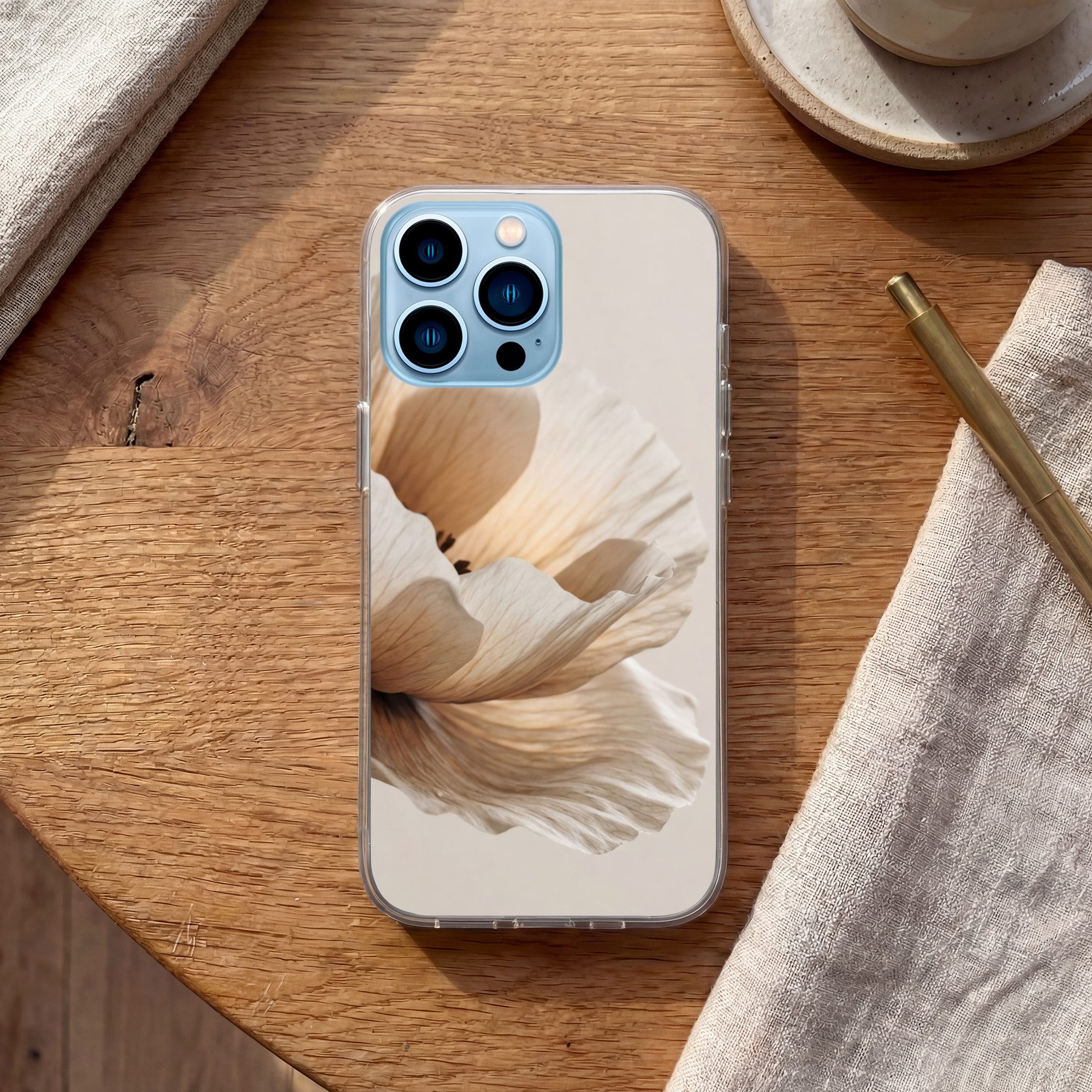 MuchoWow Handyhülle für Apple iPhone 13 Pro Blume - Beige - Creme, Smartphone-Bumper, Print, Handy Schutzhülle Dünn