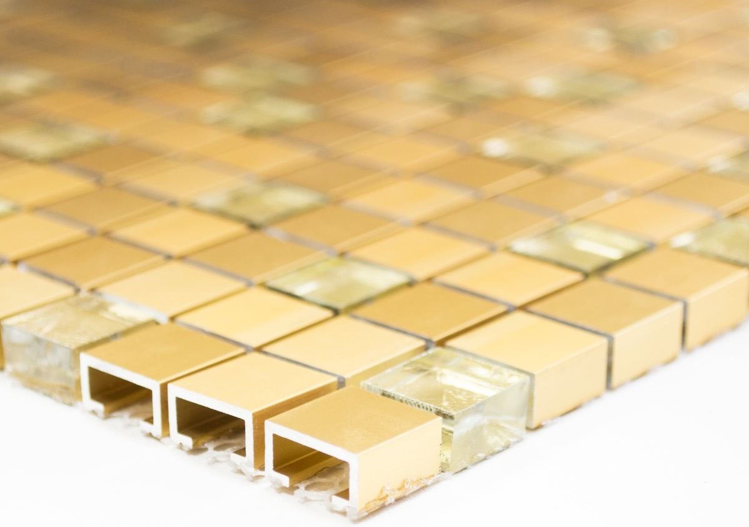 Mosani Mosaikfliesen Mosaik Glasmosaik Aluminium Küchenrückwand gold Fliese