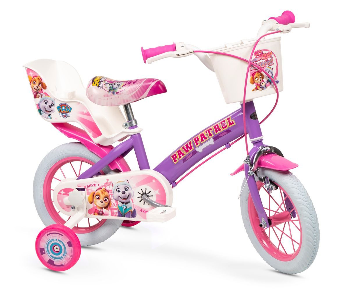 T&Y Trade Kinderfahrrad 12 Zoll Kinder Mädchen Fahrrad Mädchenfahrrad Rad Bike Paw Patrol LILA, 1 Gang, Puppensitz, Korb, Stützräder