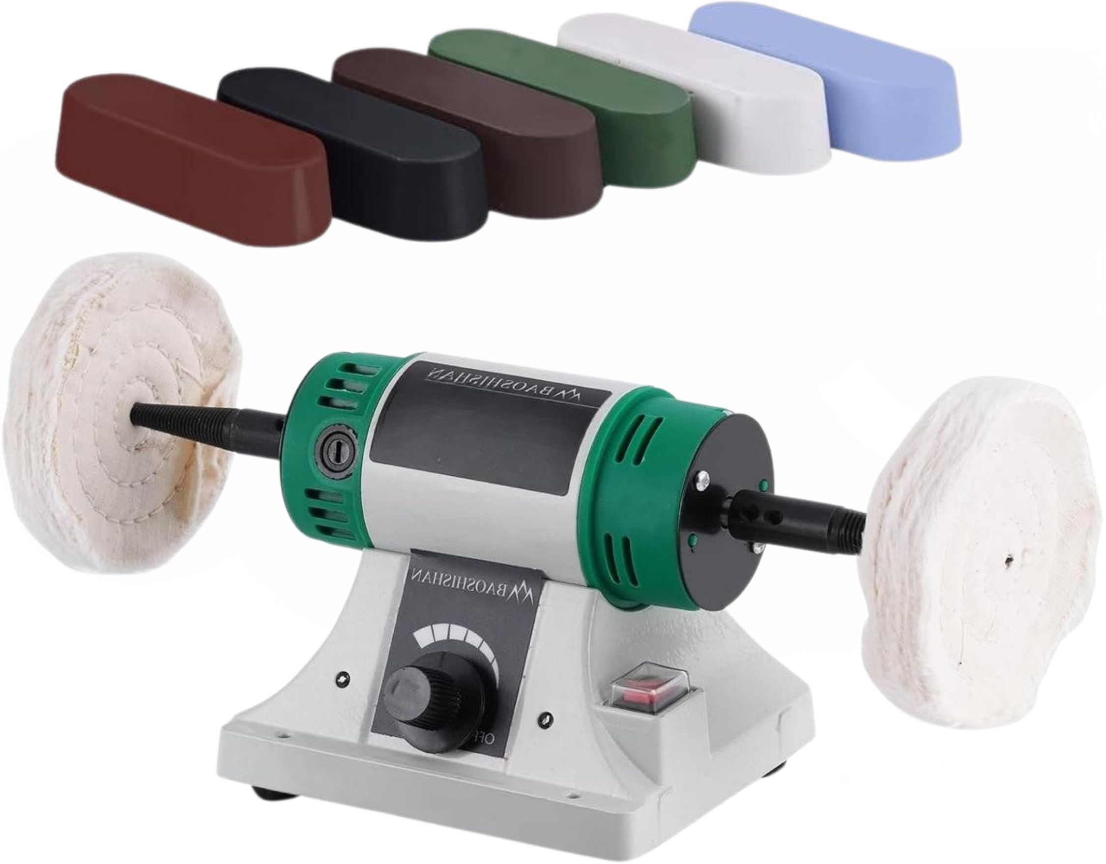 BAOSHISHAN Poliermaschine, 1750 min. U/min, 10000 max. U/min, (10 tlg), Poliergerät 1.750–10.000 U/min mit Gusseisenbasis und Doppelaufnahme