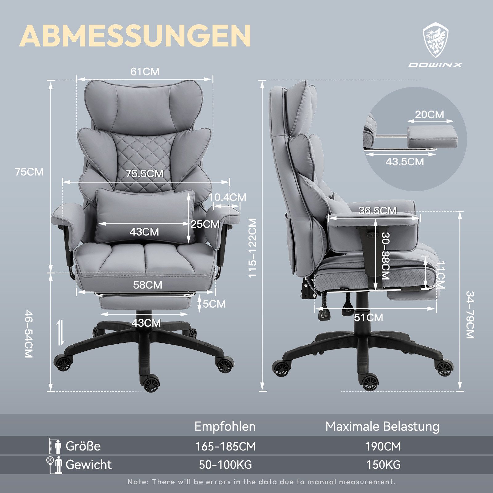 Dowinx Gaming-Stuhl Bürostuhl Chefsessel mit Doppellagige günstig online kaufen