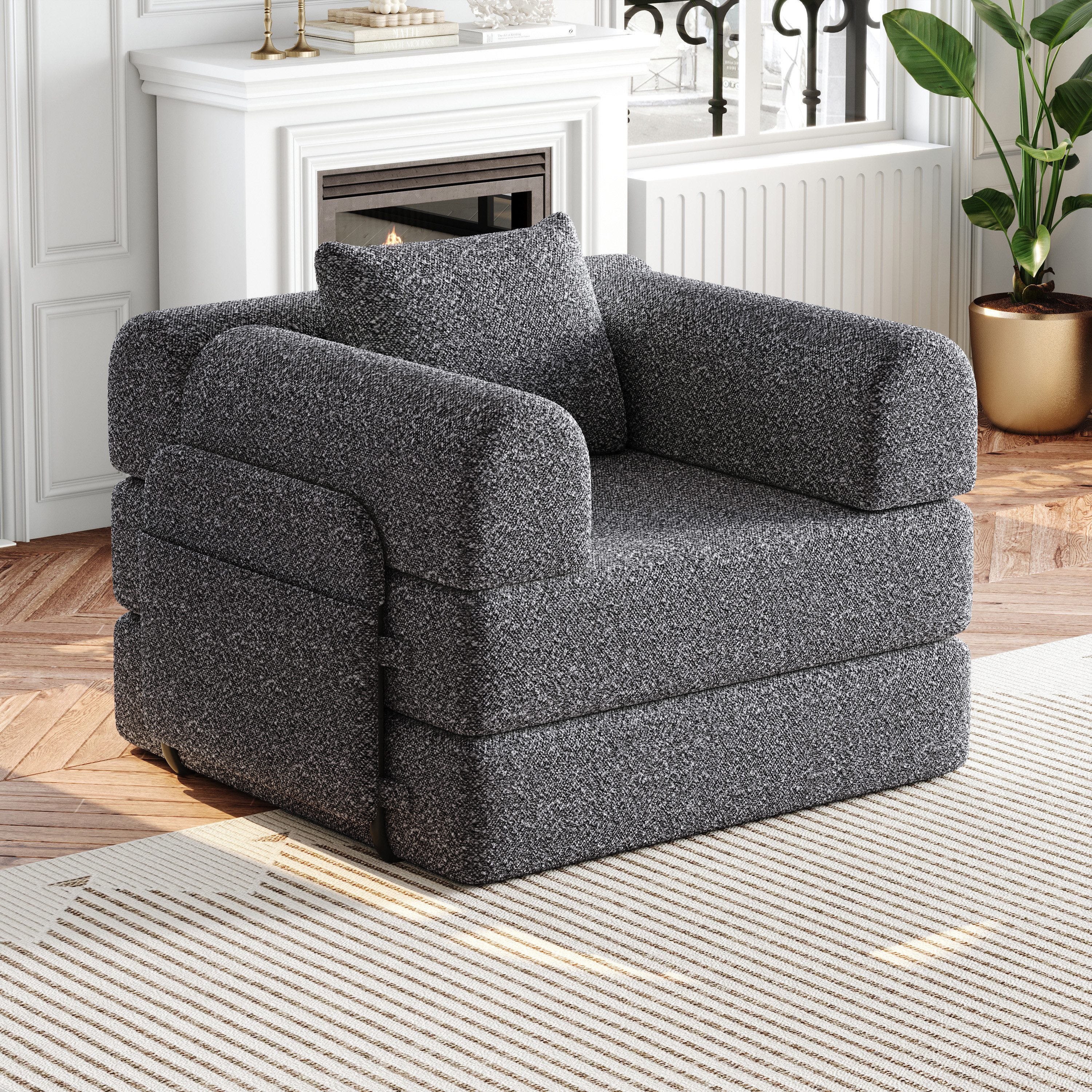 Odikalo Schlafsofa Sofas wohnzimmer Schlafcouch mit schlaffunktion & Stauraum, Chenille 2-in-1-Schlafsofa 1-Sitzer klappbar Stauraum in der Armlehne drei Metallrahmen mehrere Konfigurationsmöglichkeiten.