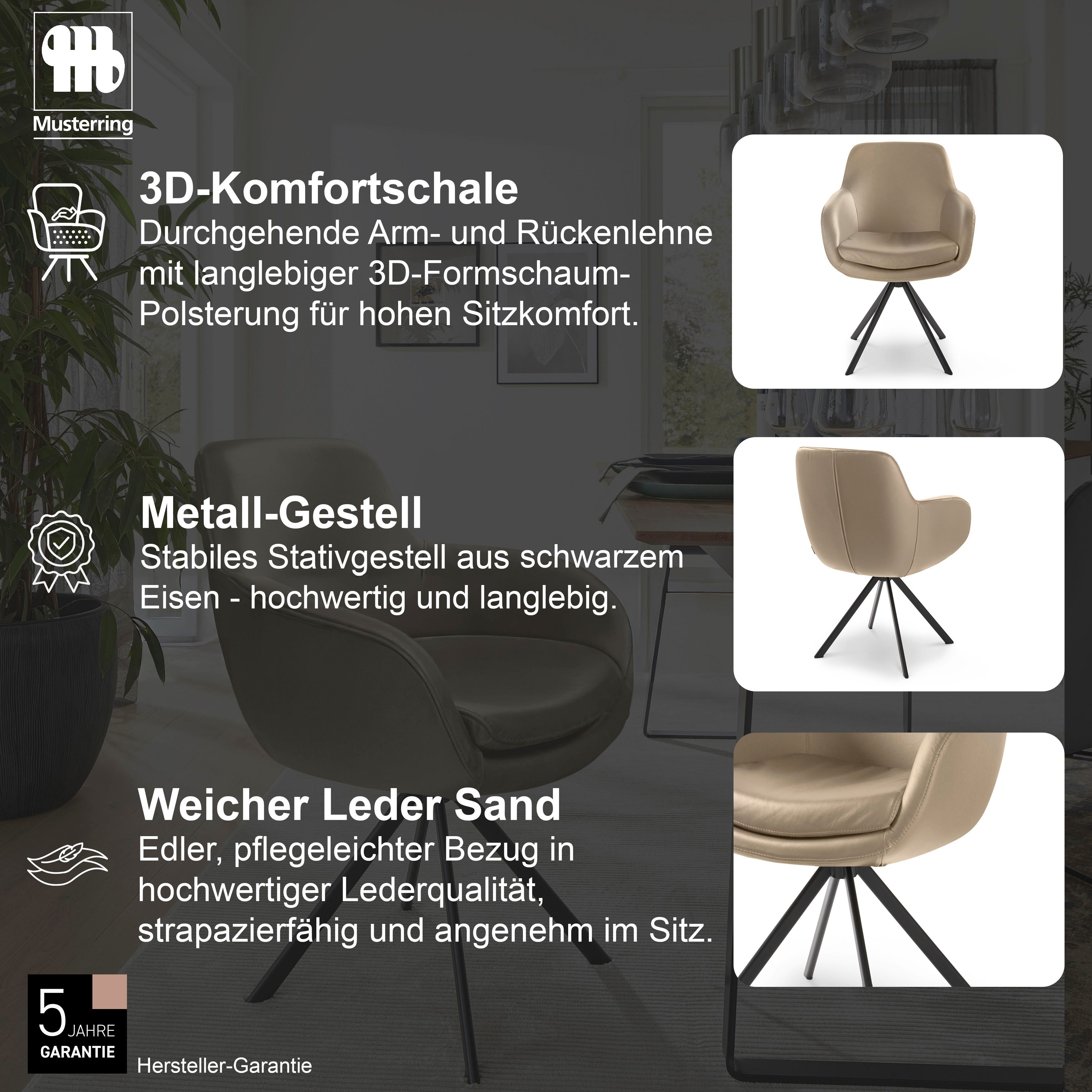 Musterring Esszimmerstuhl Tavia (Set, 2 St), Stativgestell Eisen schwarz, Drehfunktion optional, diverse Farben
