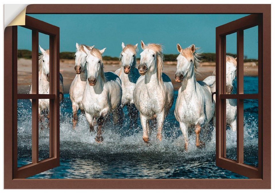 Artland Wandbild Fensterblick Pferde am Strand, Haustiere (1 St), als  Alubild, Leinwandbild, Wandaufkleber oder Poster in versch. Größen, Fertig  zum Aufhängen für einfache Montag