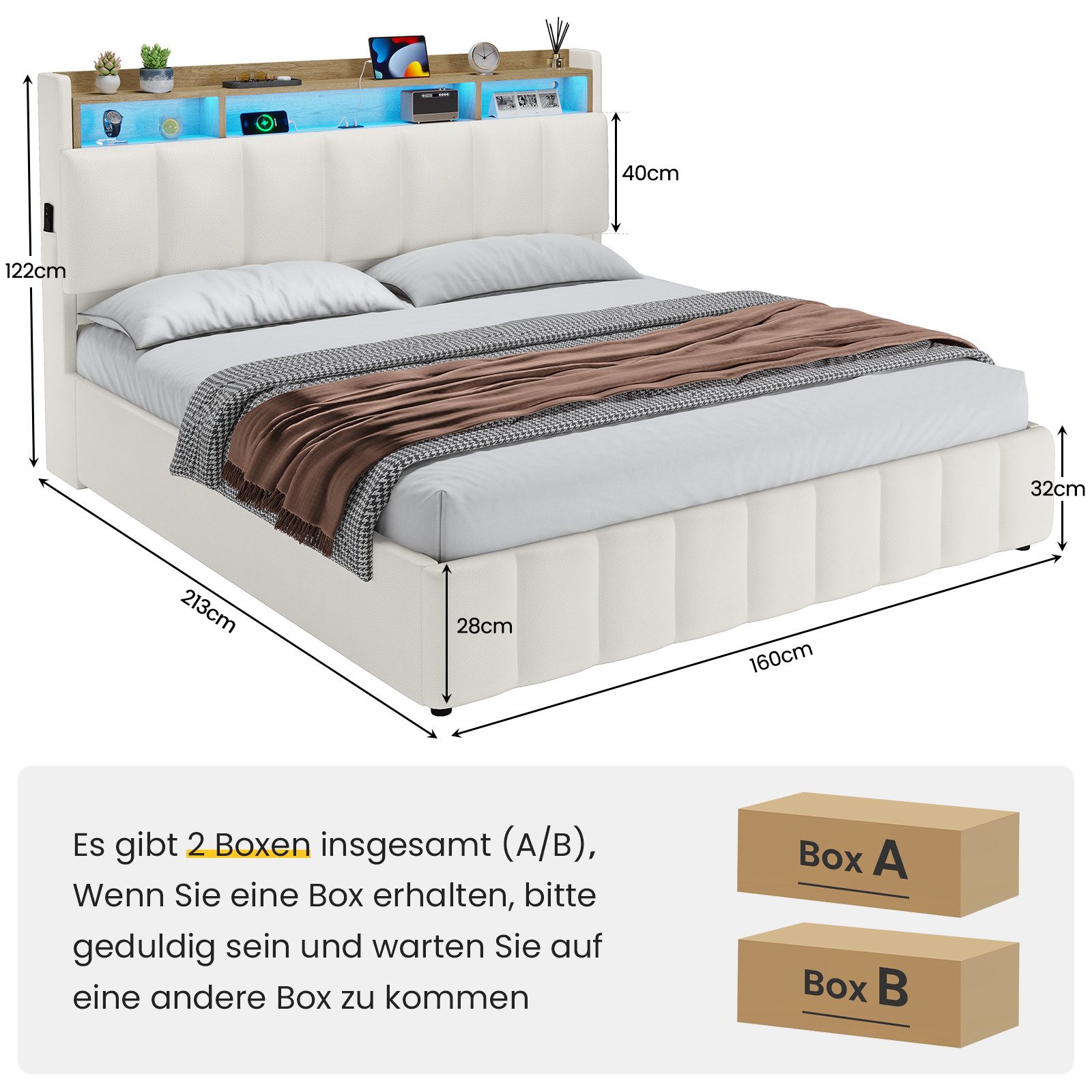 KIMENICH Polsterbett mit LED Beleuchtung und Ladefunktion (1-tlg., Ohne Mat günstig online kaufen