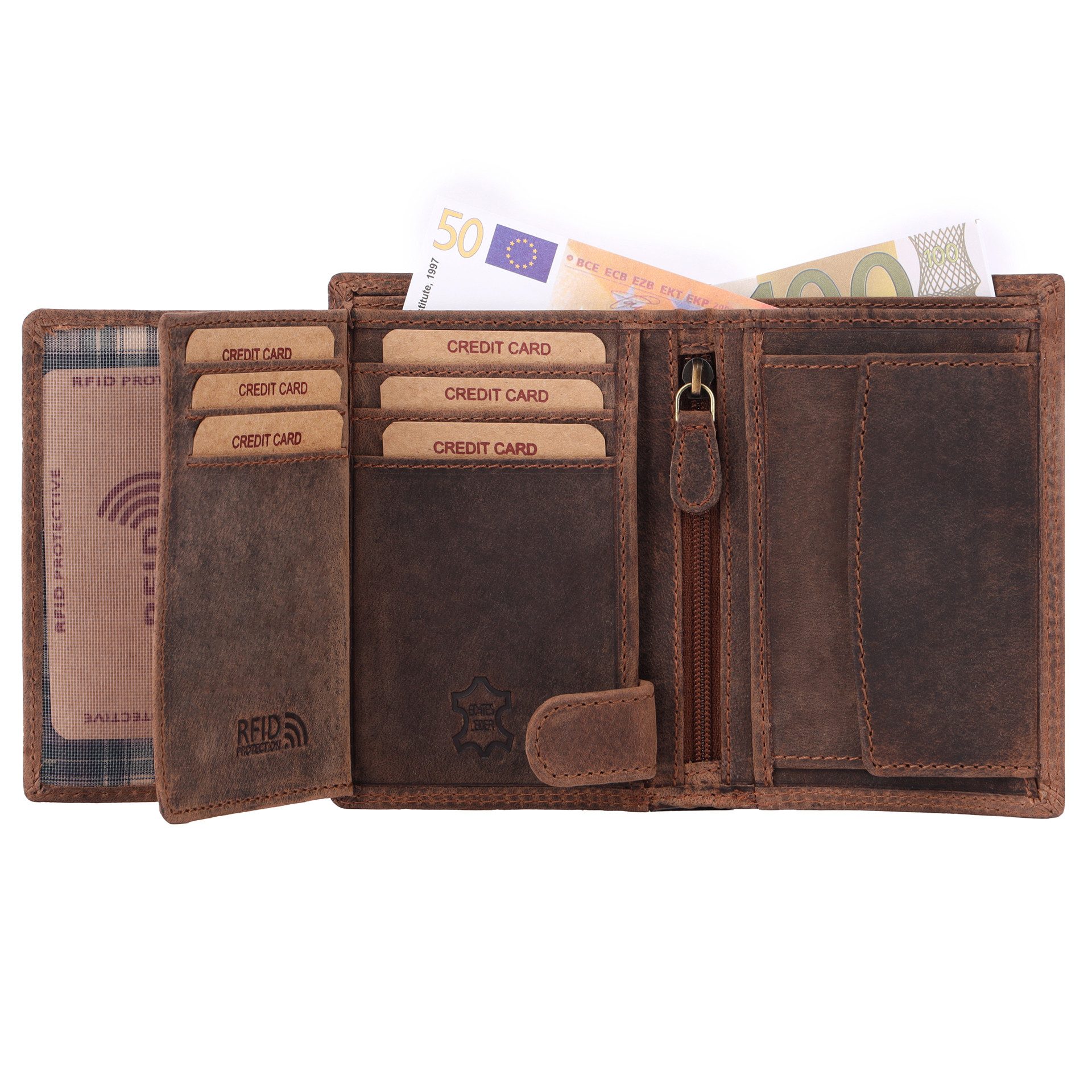 Benthill Geldbörse Herren Echt Leder Portemonnaie RFID Männer Geldbeutel Vintage Slim, RFID-Schutz Kartenfächer Münzfach – Bild 5 von 5