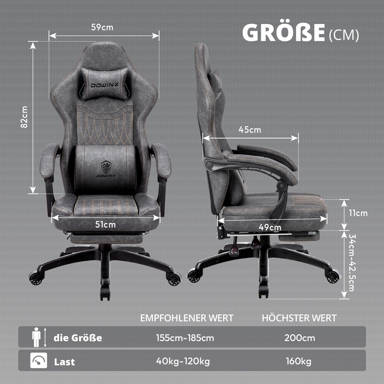 Dowinx Gaming-Stuhl Mit Federkissen, Massage-Lendenwirbelstütze Fußstütze, günstig online kaufen