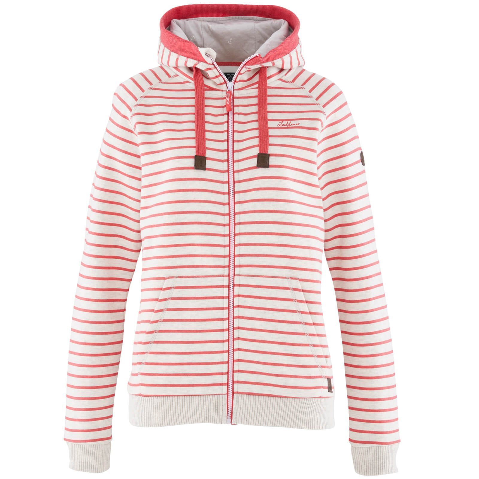 Shirtjacke - grau/rot Leitfeuer Hoodie Sweatjacke mit Streifen Damen Kapuzensweatjacke gestreift