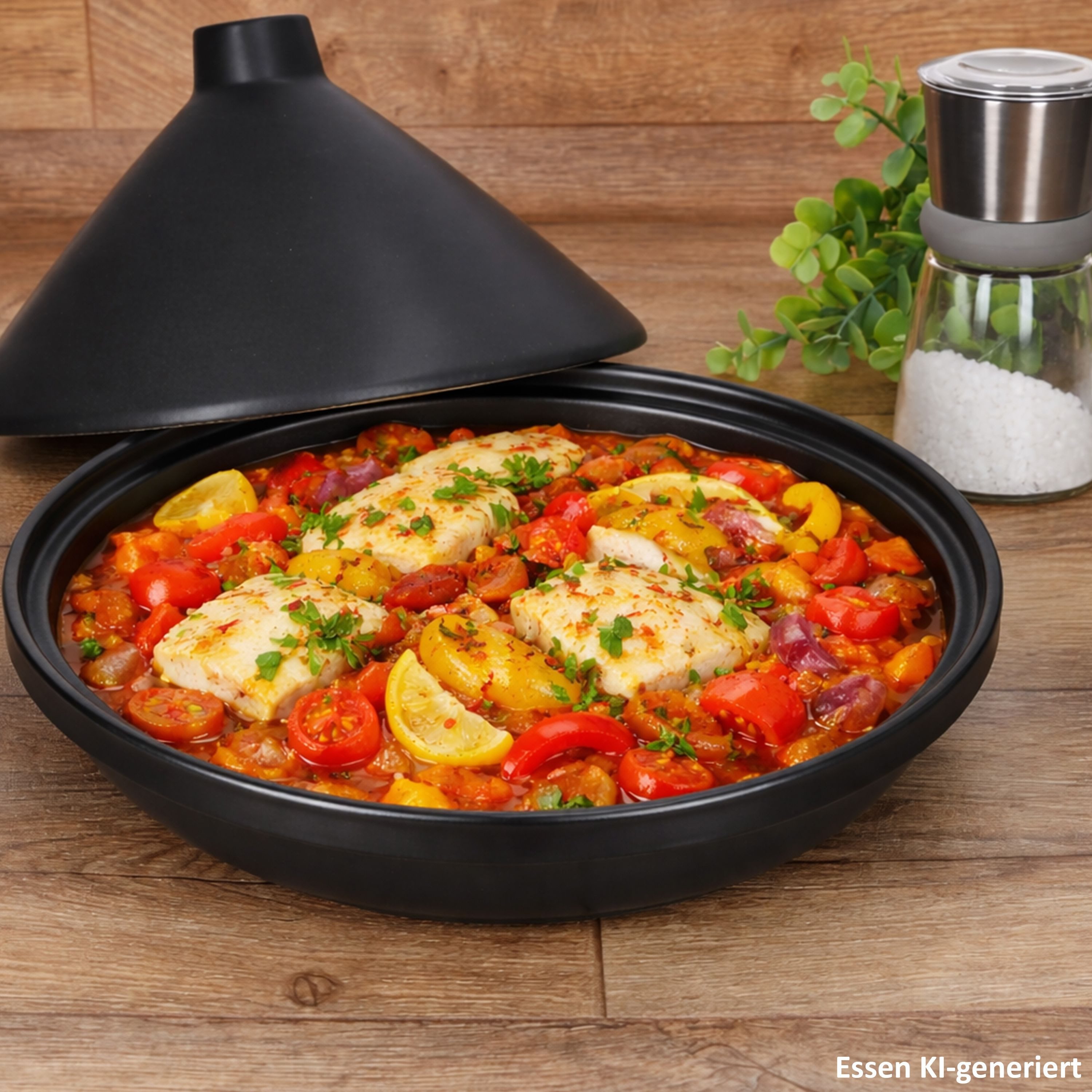 MamboCat Schmortopf MamboCat Tajine Steingut matt schwarz mit Deckel Ofenform Schmor-Topf – Bild 3 von 5