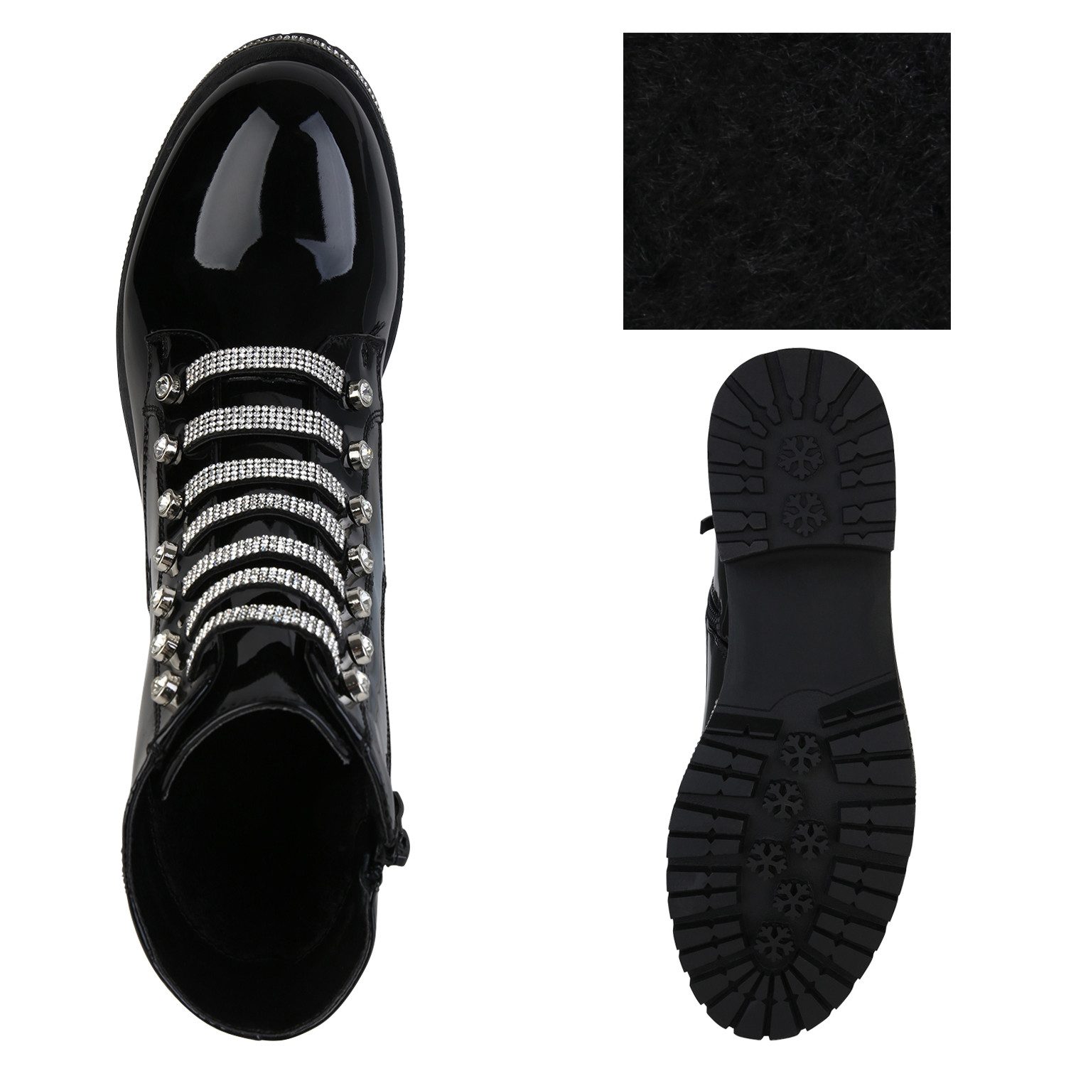 VAN HILL 840586 Stiefelette Damen Leicht Gefütterte Klassische Stiefeletten Strass Lack