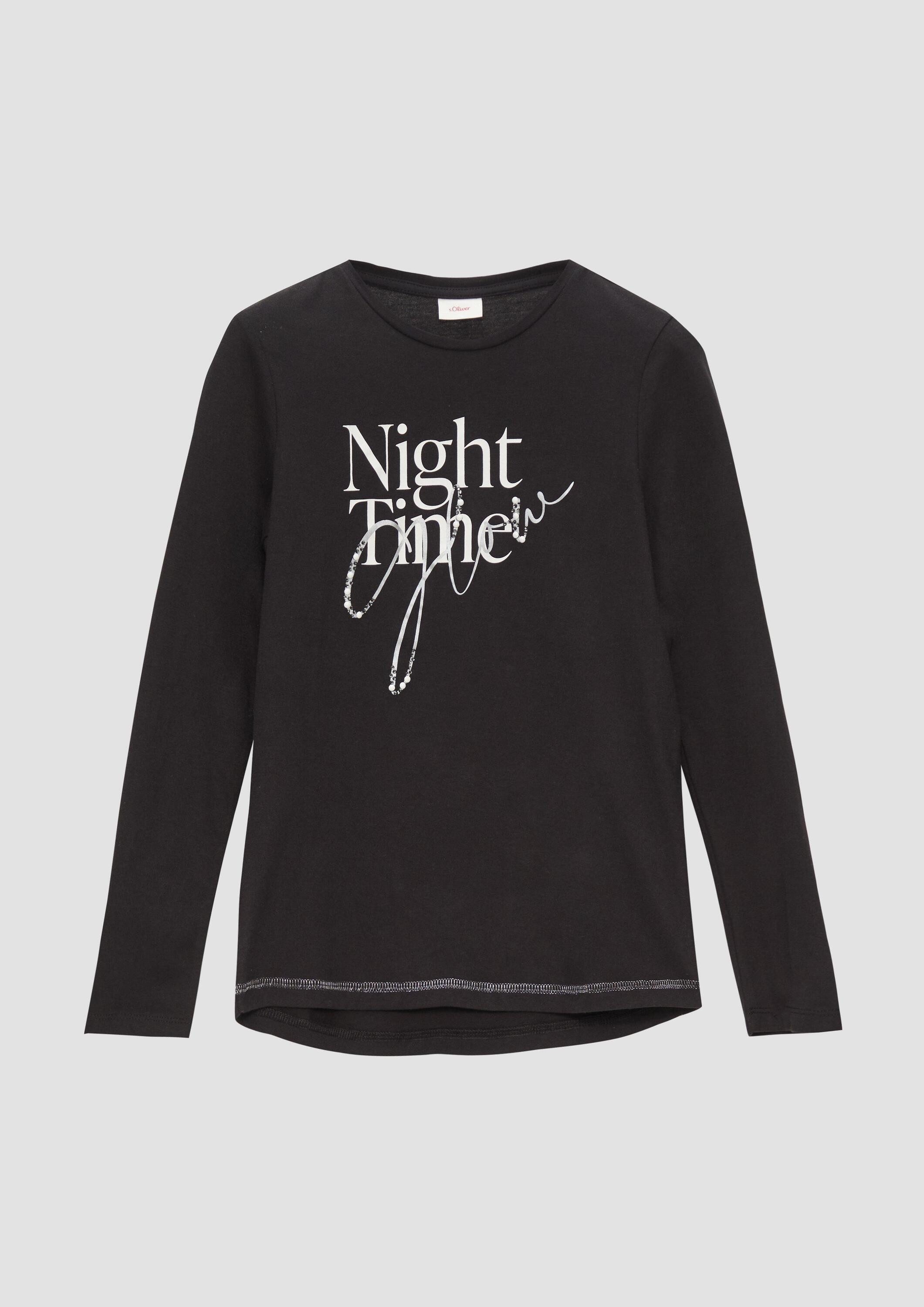 s.Oliver Langarmshirt T-Shirt Print-Shirt mit Schmucksteinen