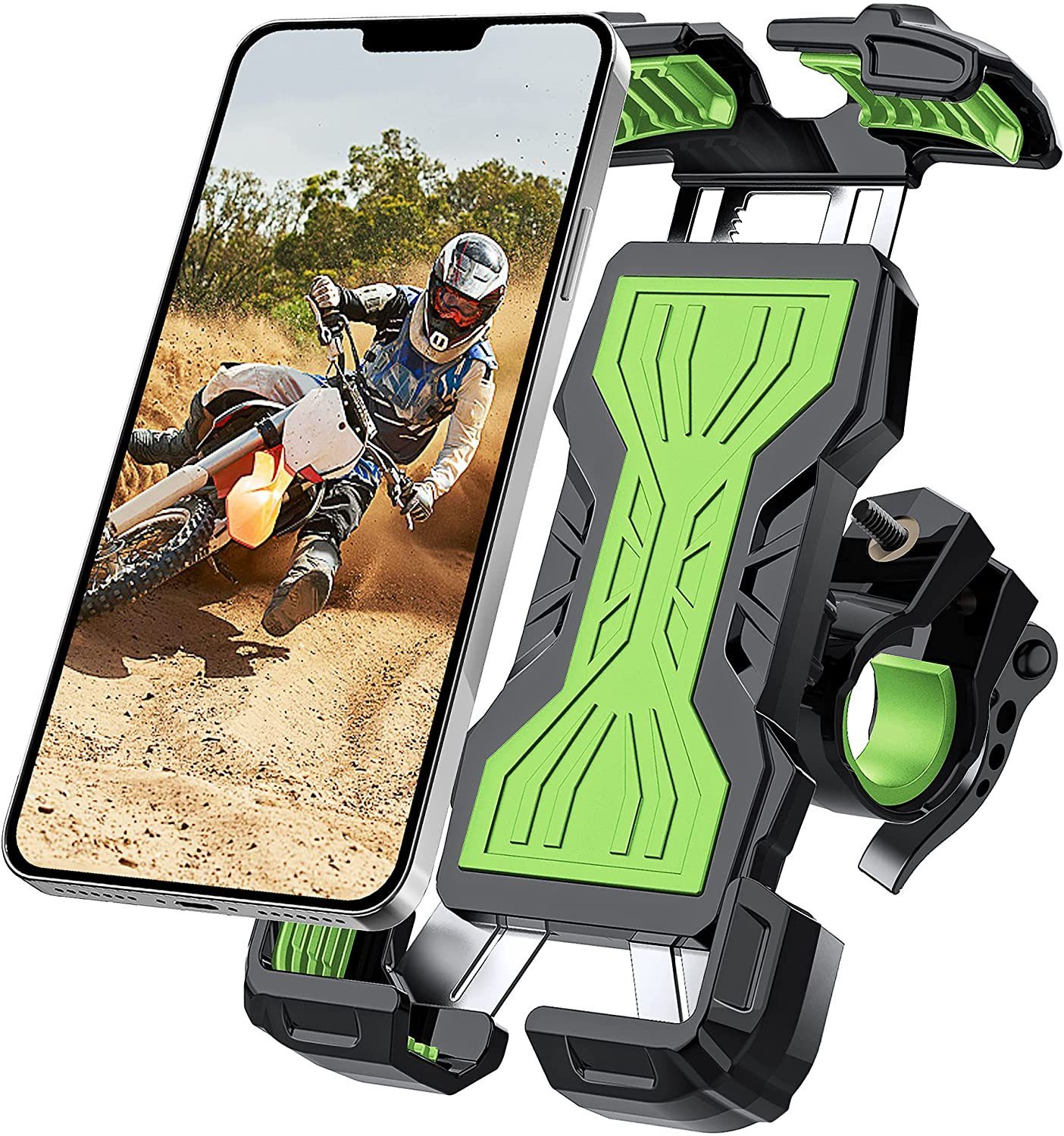 Fahrradhalterung Motorradhalterung Universal für iPhone Samsung Huawei Smartphone GPS Geräte ipow Handyhalterung Fahrrad Doppelschutz Handyhalter mit 360 Drehen 