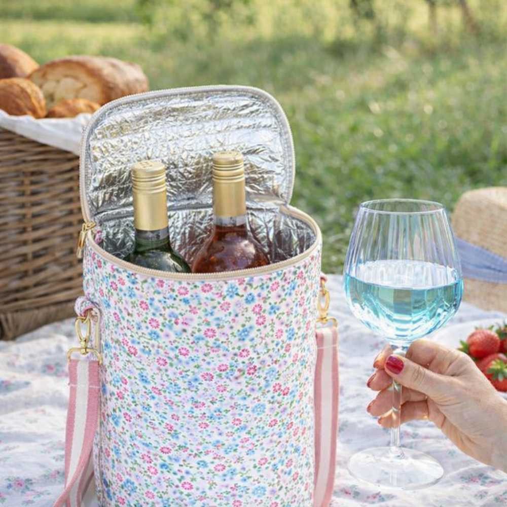 Greengate Henkeltasche Greengate Weinkühler Kühltasche LOUISA Weiß mit Blumen Muster 34x13 cm