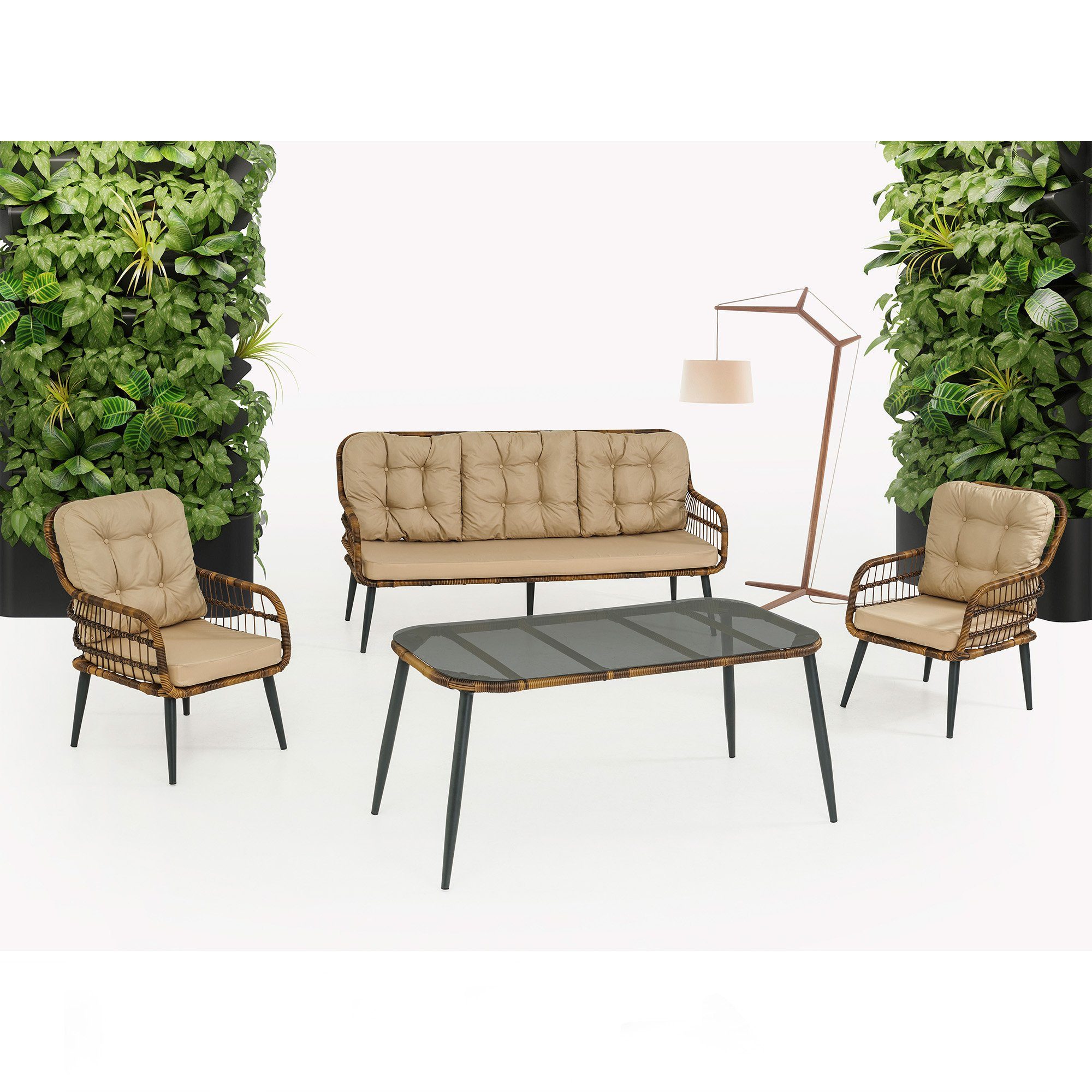 Capri Swing Gartenlounge-Set Capri Swing ROMA Gartenlounge Set Polyrattan Lounge mit Tisch