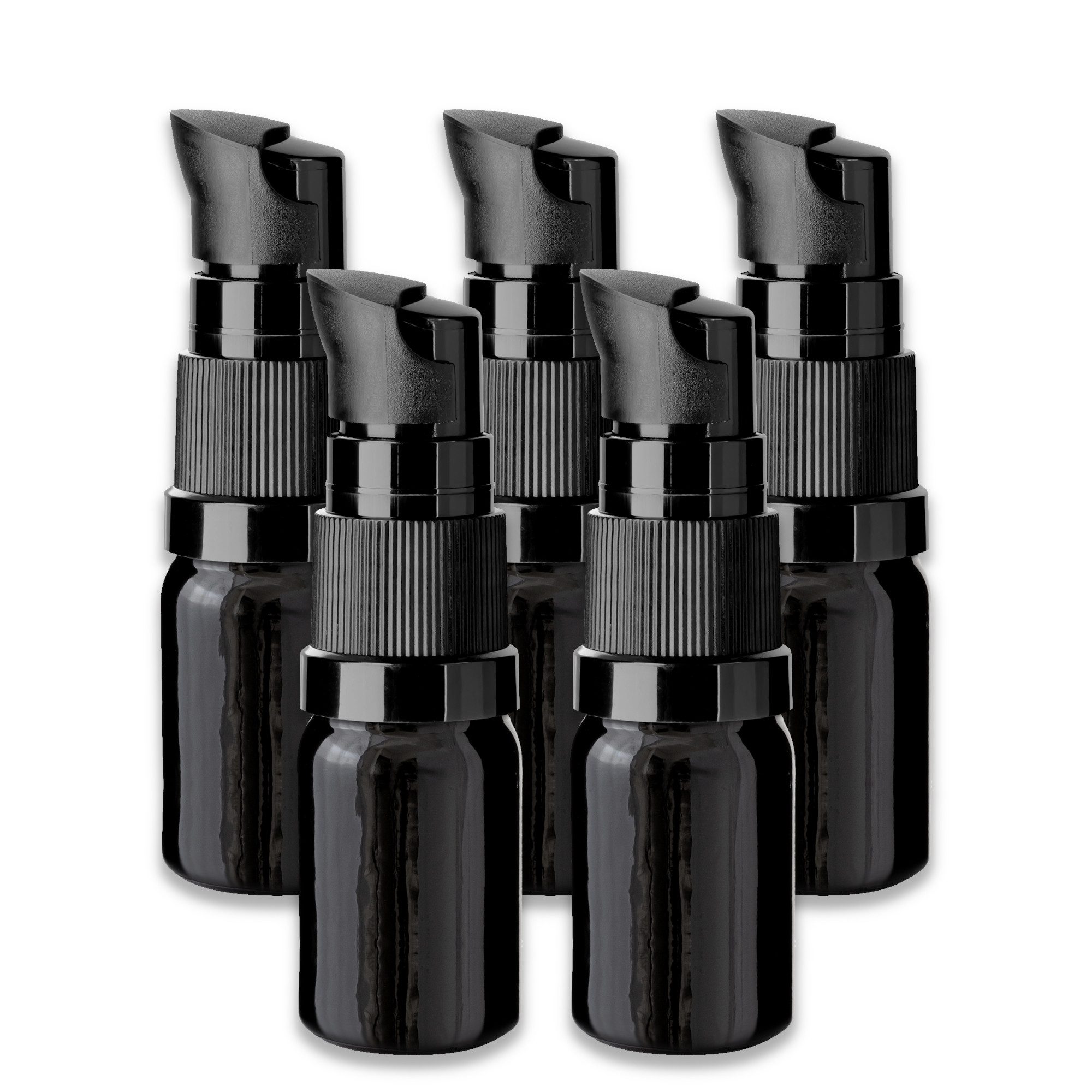 CK Verpackung GmbH Leerglas 5x Schwarze Glasflasche 5 ml mit Pumpe Dispenserpumpe Probefläschchen (Set x5)
