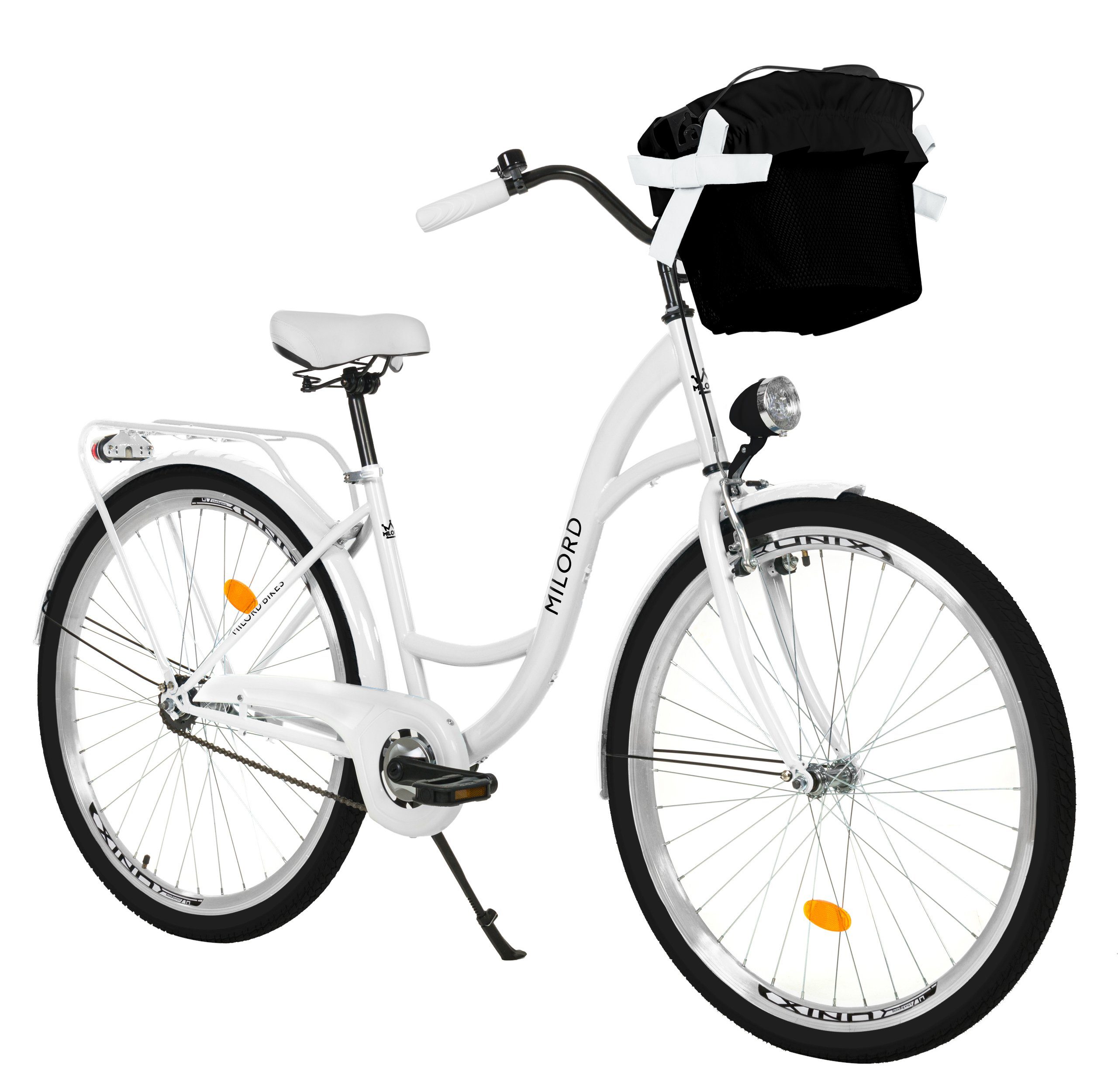 MILORD BIKES Cityrad Milord City Fahrrad Korb Damenfahrrad, 28/26 Zoll, Weiß, 1-Gang, 1 Gang