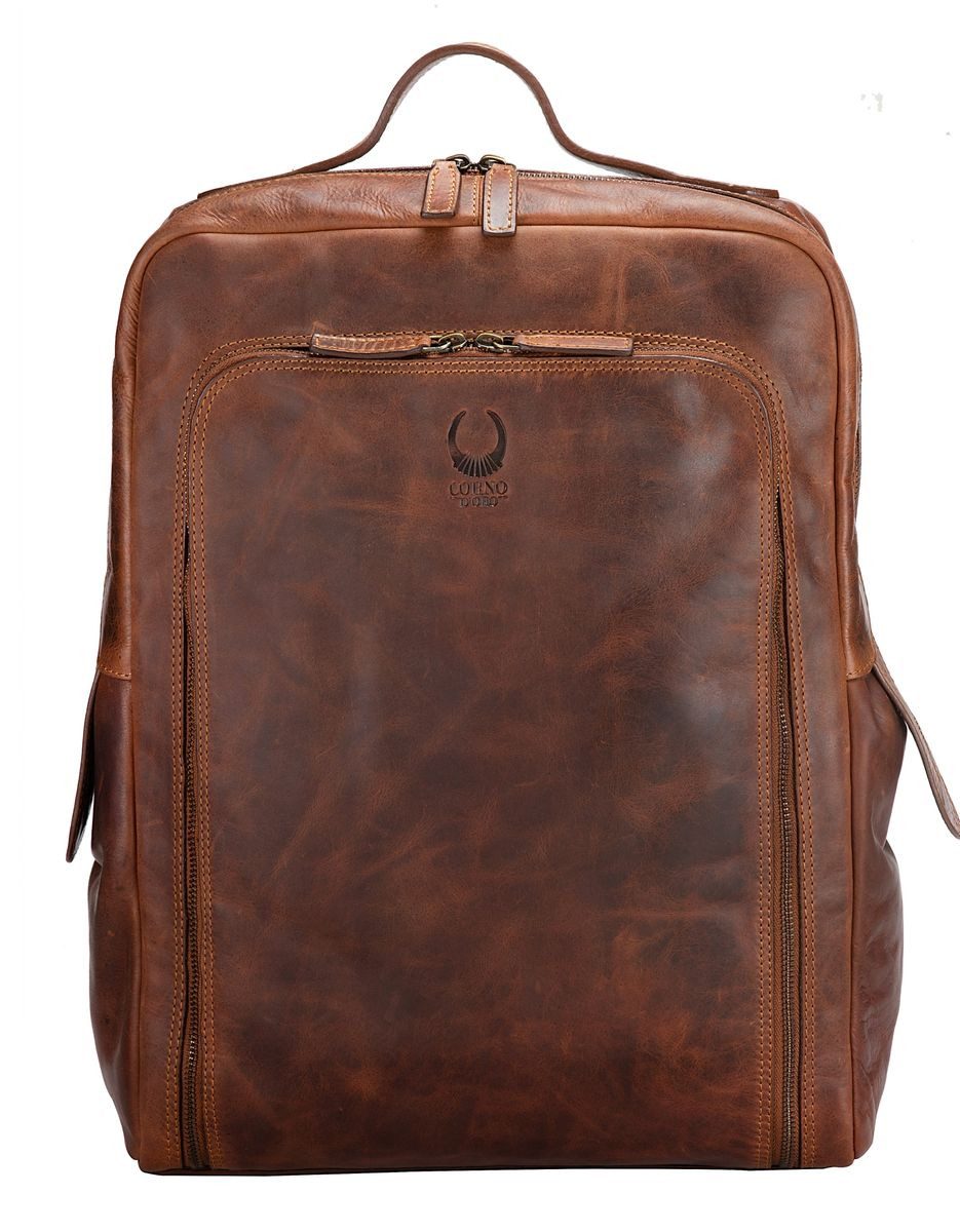 Corno d´Oro Freizeitrucksack Handmade Rucksack Herren Leder Lederrucksack Damen Groß, vintage braun, für 15,6 /17 Zoll Laptop, mit Organizerfach