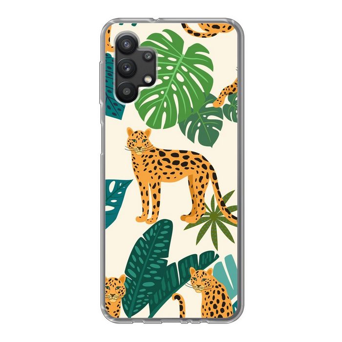 MuchoWow Handyhülle Dschungel - Leopard - Pflanzen - Muster - Mädchen - Jungen Handyhülle Samsung Galaxy A32 5G Smartphone-Bumper Print Handy