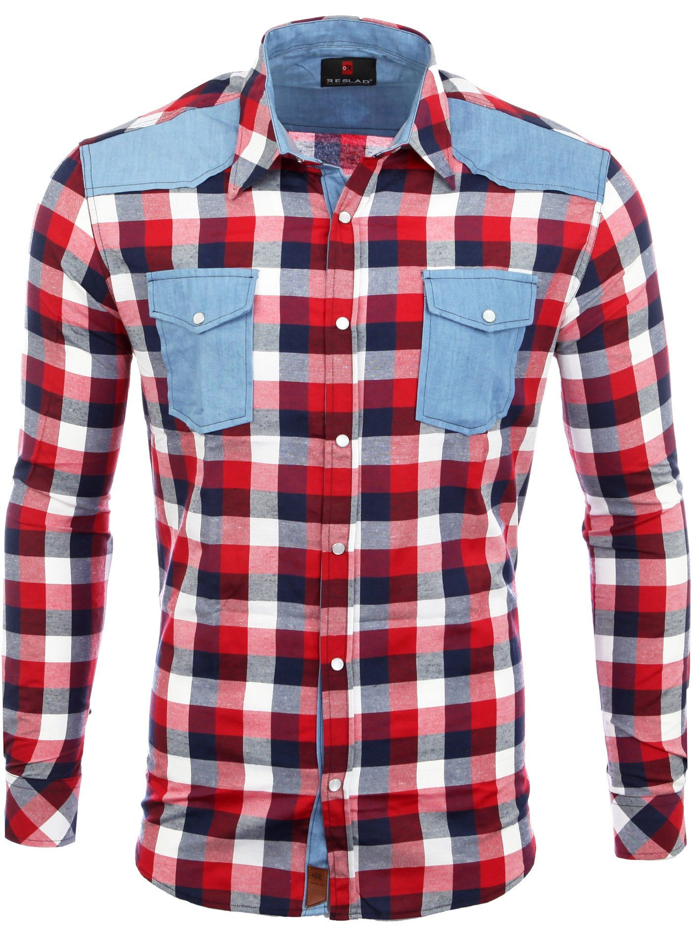 Reslad Langarmhemd Reslad Herren Hemd Karo Material-Mix Jeans RS-7202 (Herr günstig online kaufen