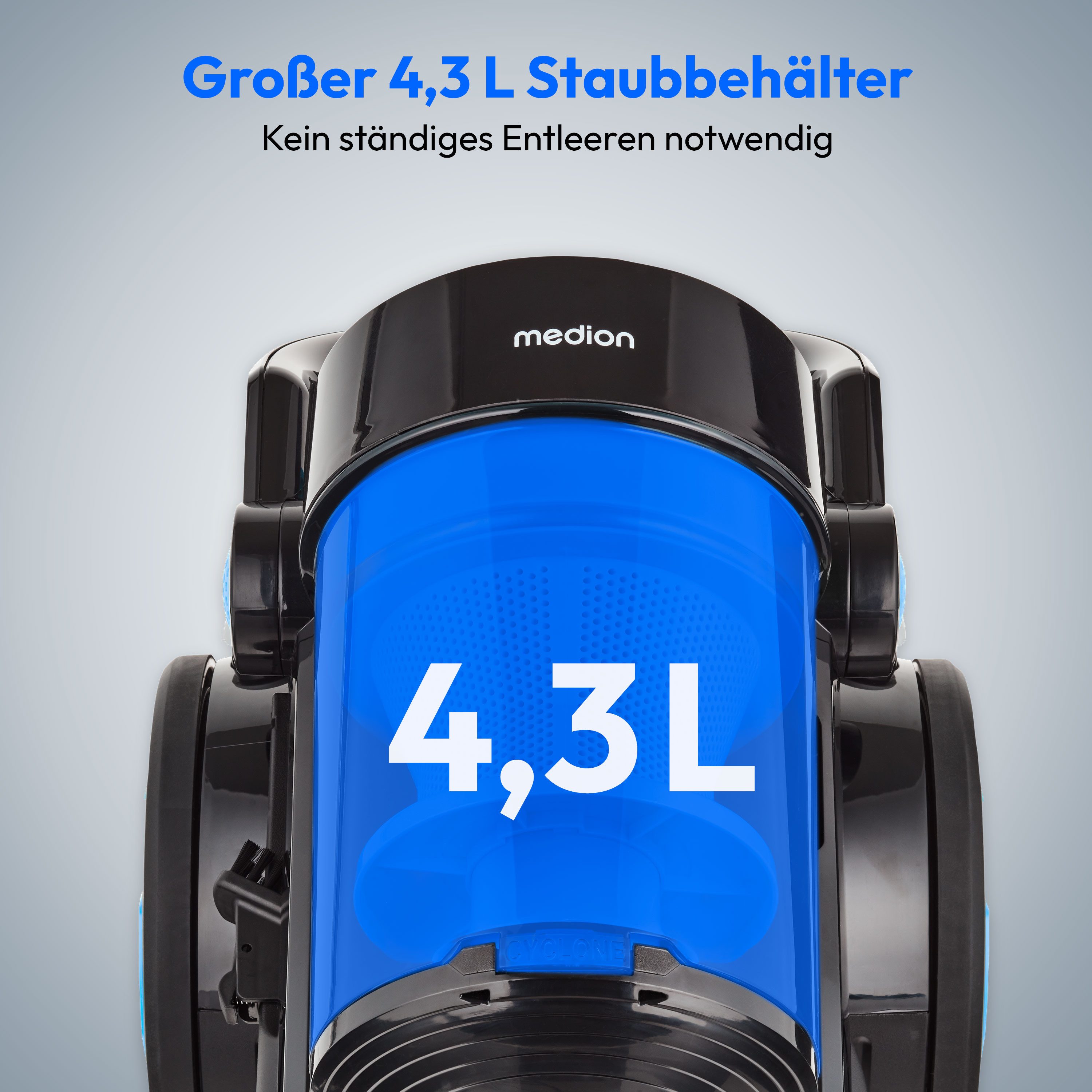Medion® Bodenstaubsauger P4000 (MD 11906), 8.000 Pa Saugleistung, 4,3L, Multizyklon-Technologie, 900 W, beutellos, 11 Meter Kabellänge, HEPA 13 Filter, 75 dB, integriertes Zubehör