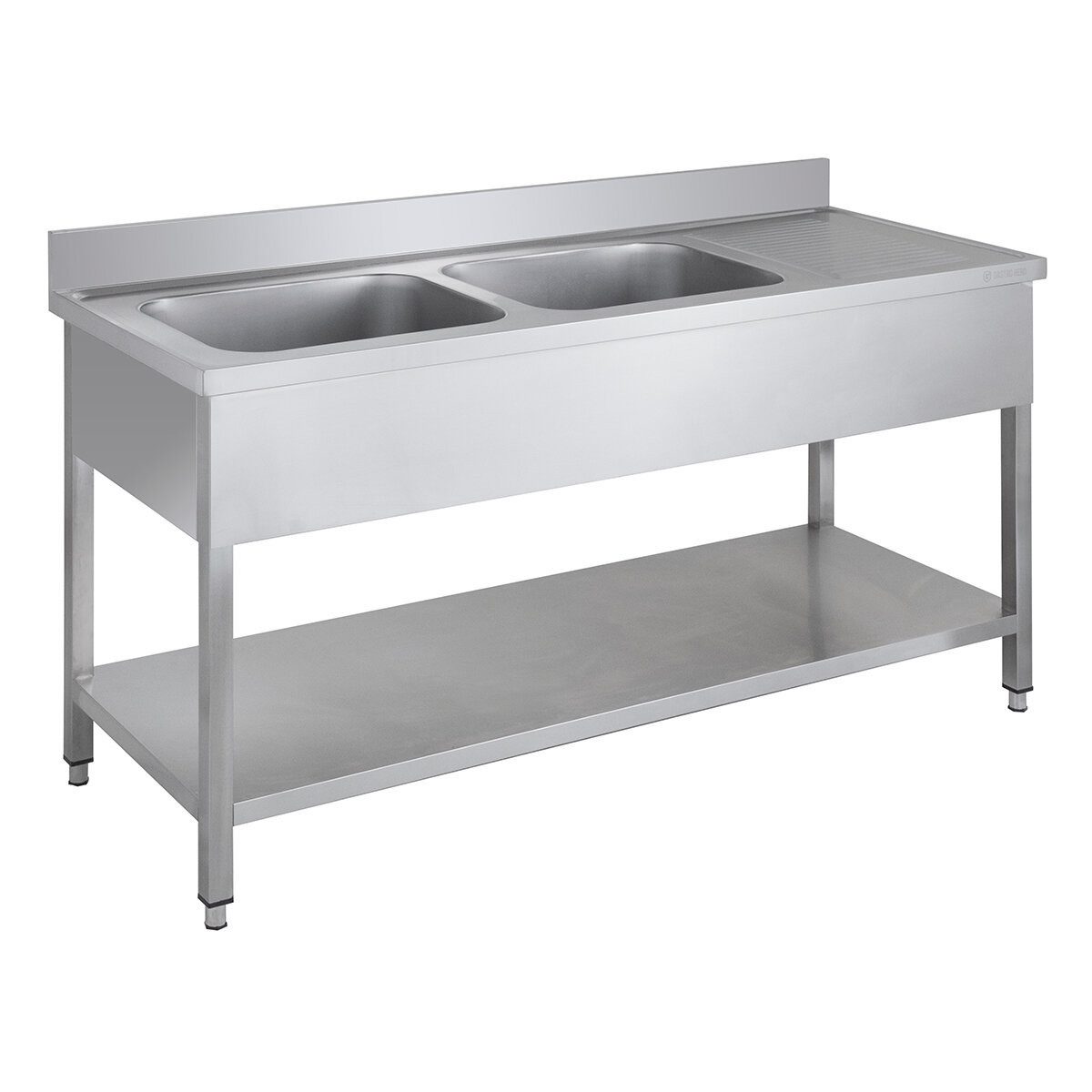 GastroHero Arbeitstisch Spültisch 160x60 cm - Edelstahl mit Becken - Gastro - Spüle