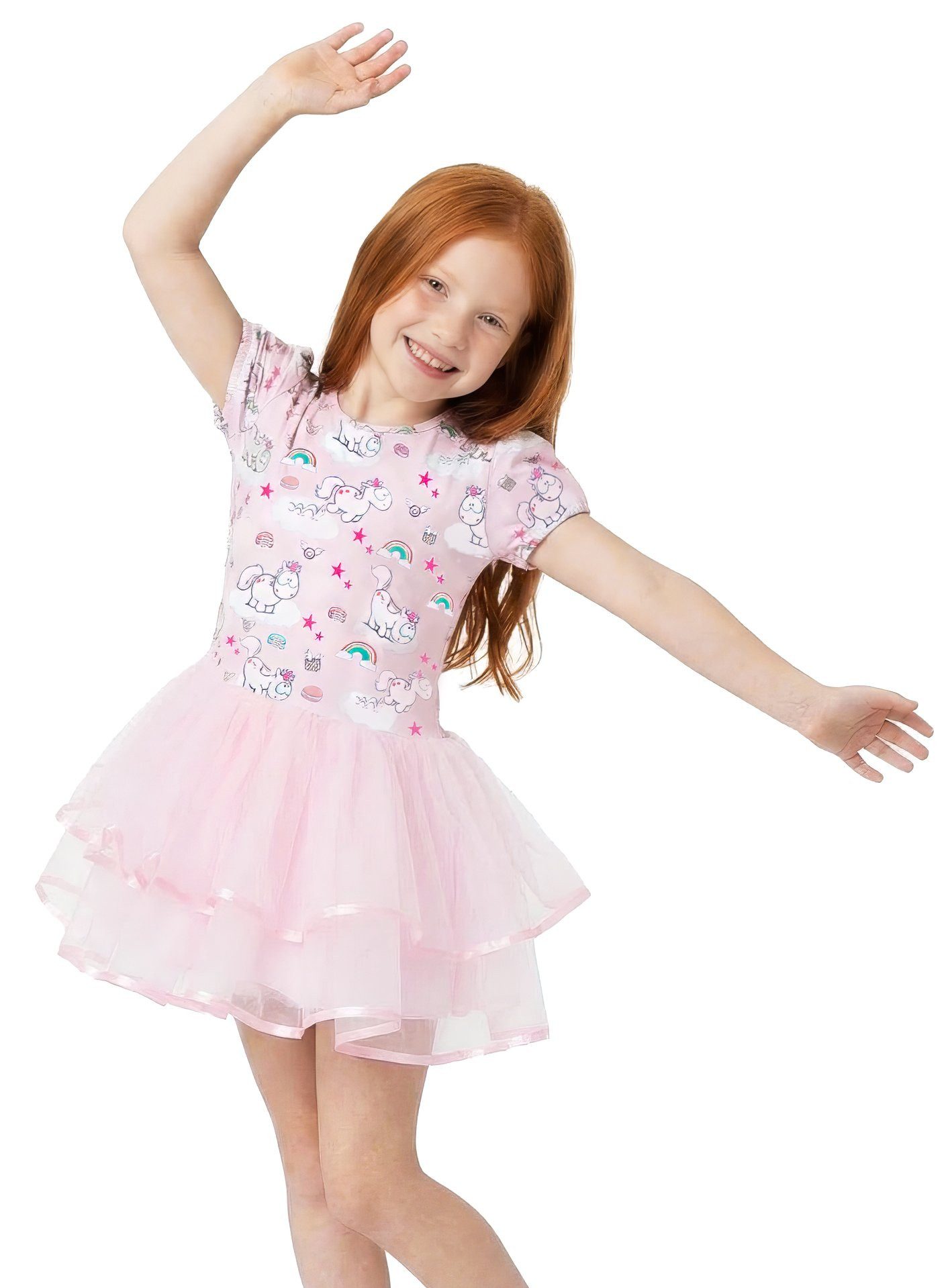 Rubie´s Kostüm Einhorn Theodor Ballerina Faschingskostüm Kinder, Rosa Sommerkleid im Einhorn-Look mit mehrlagigem Tüllrock