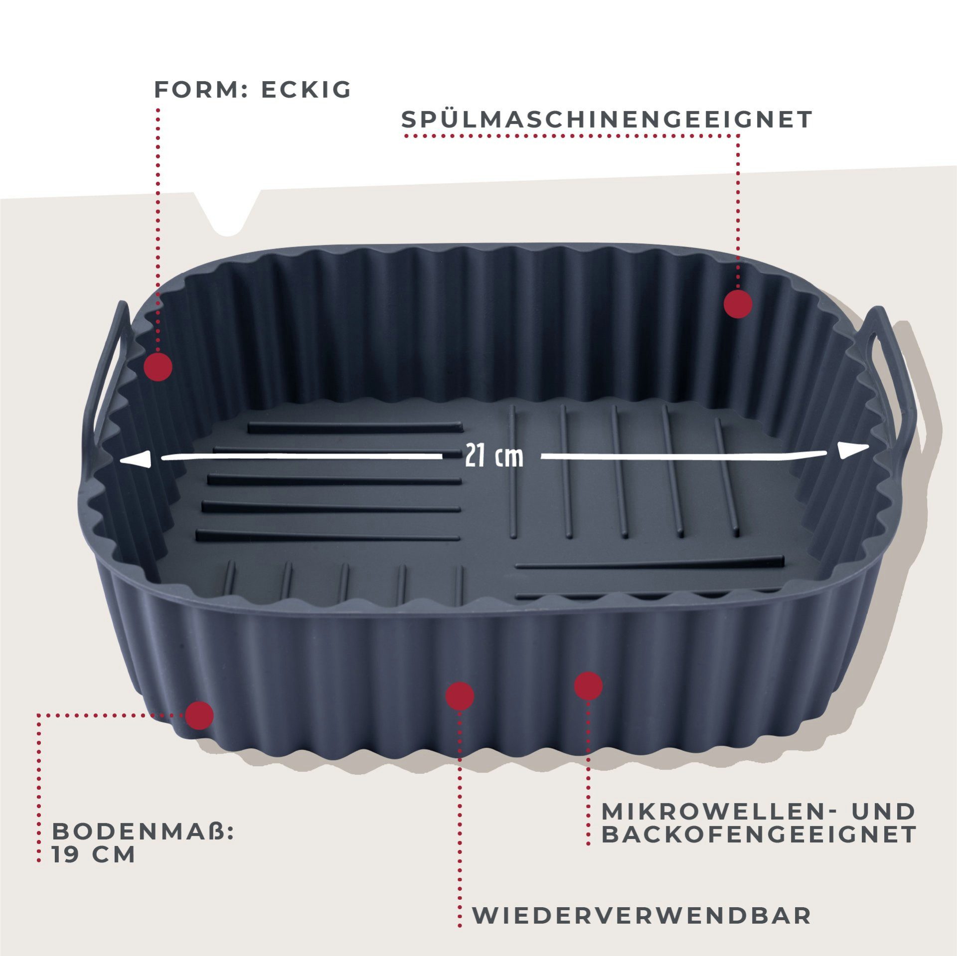 FACKELMANN Silikonform Silikon Backform, Heißluftfritteusen-Zubehör, Frittieren ohne Anhaften