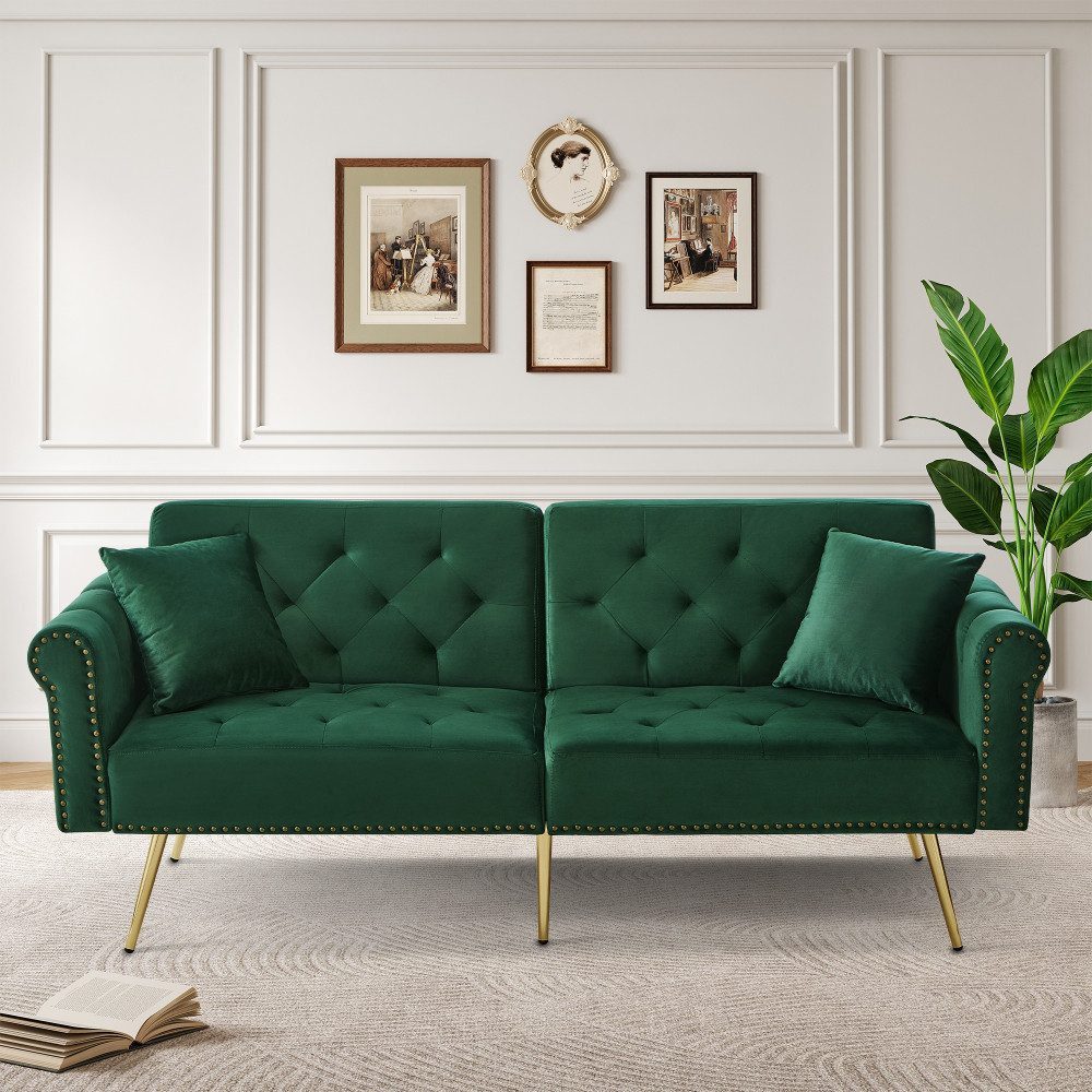 BBWL Sofa Schlafsofa 2-Sitzer Samt mit Schlaffunktion, verstellbarer Rückenlehne, vergoldete Metallfüße, platzsparendes Sofa für kleine Räume
