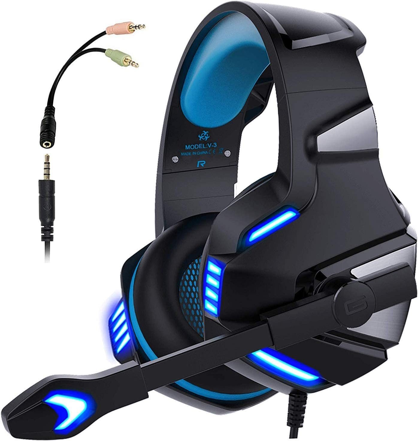 WINTORY Gaming-Headset (Echtzeit-Gespräche mit das empfindlichen Mikrofons, Mit Kabel, Mit LED Lichter,mit Mikrofon, 3.5mm Surround Sound Intensiven Bässen)