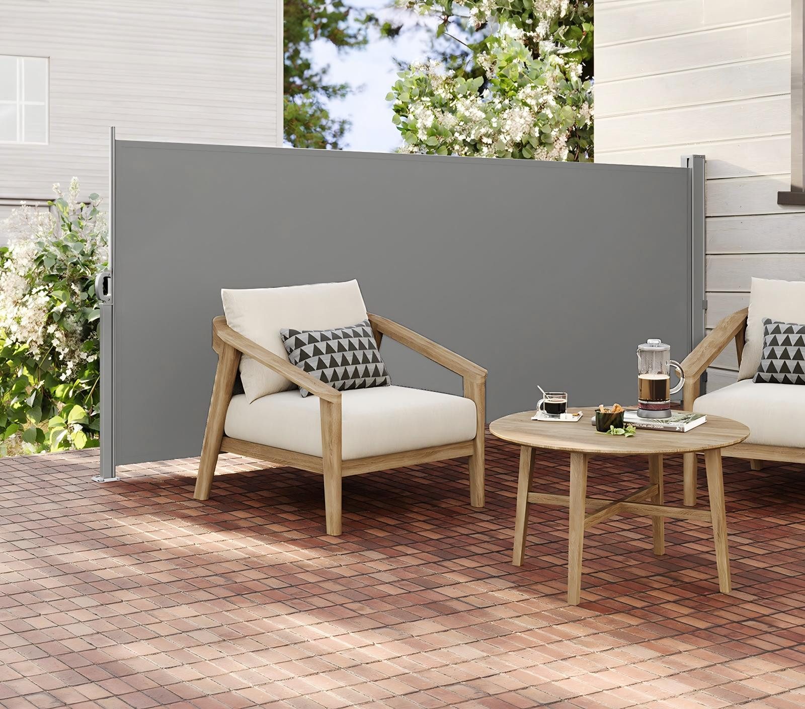 SONGMICS Seitenmarkise ausziehbar, Sichtschutz, balkon terrasse, Windschutz (Sonnenschutz, inkl. Zubehörpaket & Anleitung) Balkon, mitgelieferte Bodenhalterung
