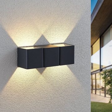 Lindby LED Außen-Wandleuchte Niclas, LED-Leuchtmittel fest verbaut, warmweiß, Modern, Aluminium, Glas, dunkelgrau, 2 flammig, inkl. Leuchtmittel