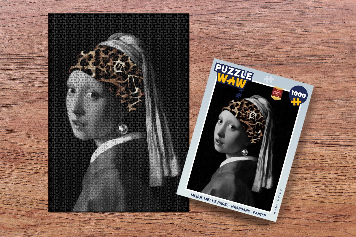 MuchoWow Puzzle Girl with a Pearl Earring - Stirnband - Panther, 1000 Puzzleteile, Foto-Puzzle, Bilderrätsel, Puzzlespiele, Klassisch