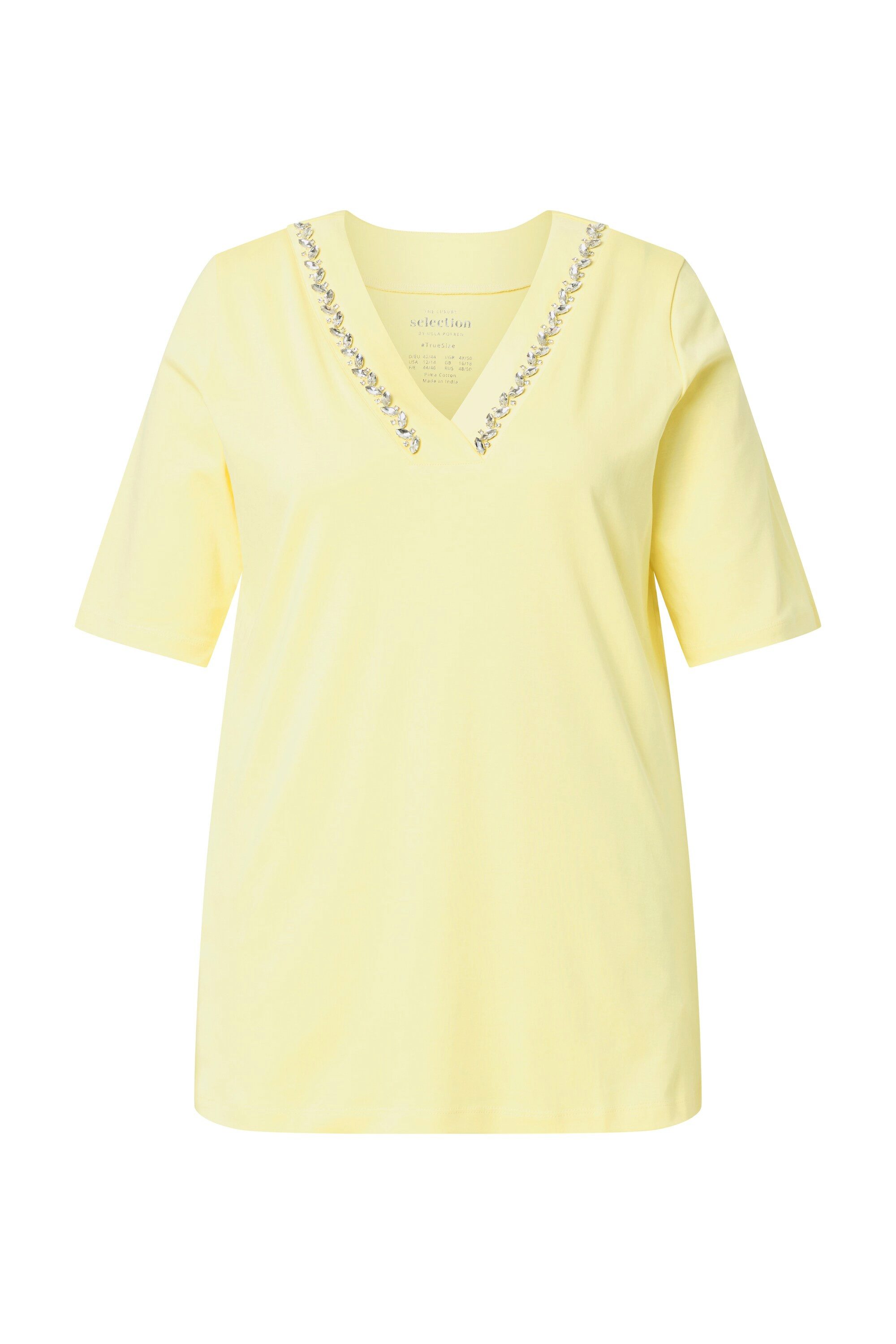 Ulla Popken T-Shirt T-Shirt Ziersteine V-Ausschnitt Halbarm