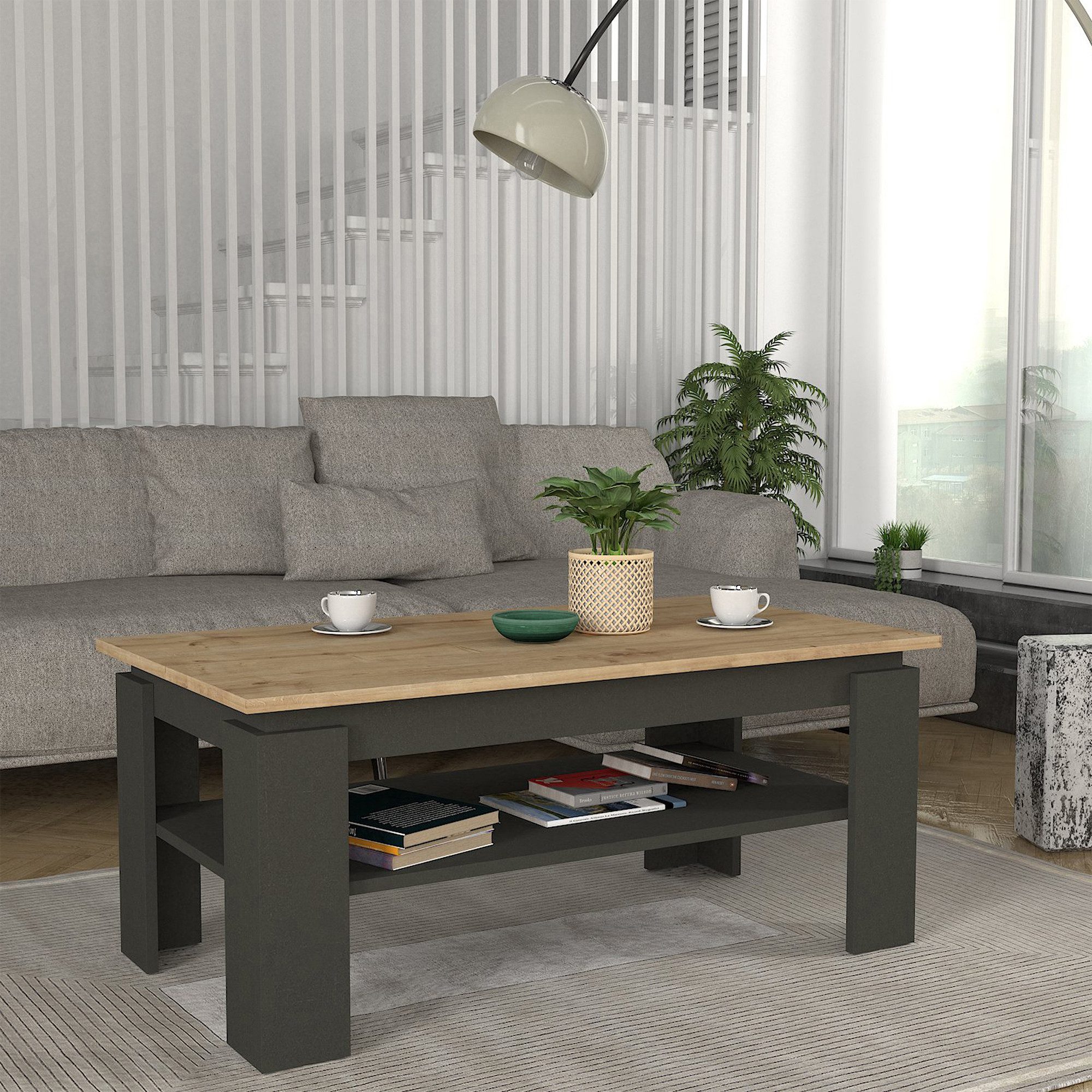 en.casa Couchtisch, »Krirdfjos« mit 1 Ablage 110 x 60 x 47 cm Anthrazit/Sap günstig online kaufen