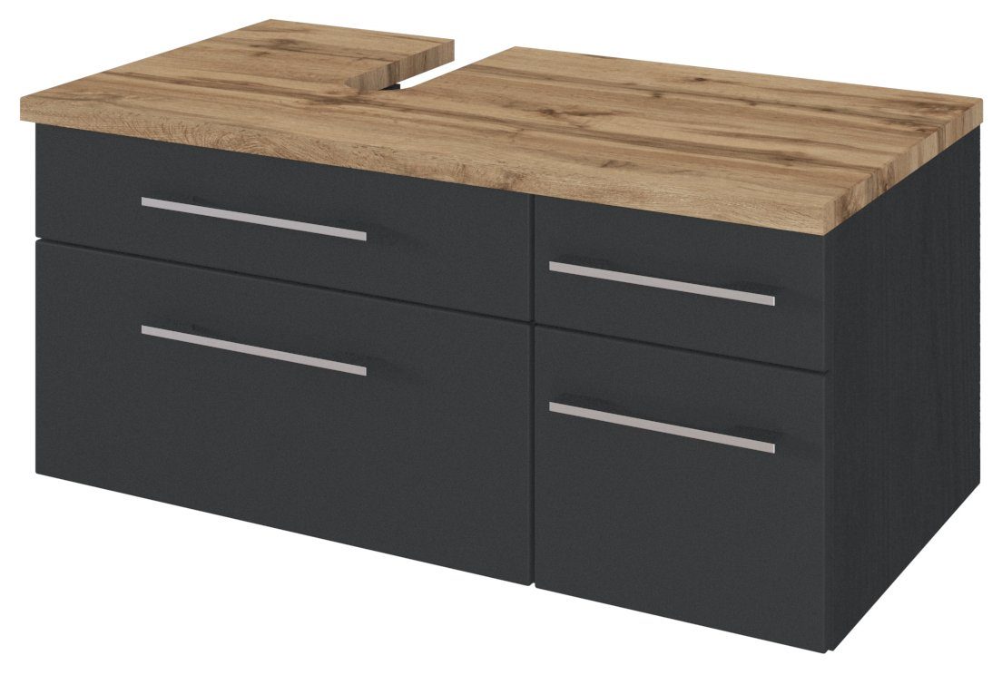 HELD MÖBEL Unterschrank Unterbeckenschrank Davos 90 cm (links) graphit/matt grau