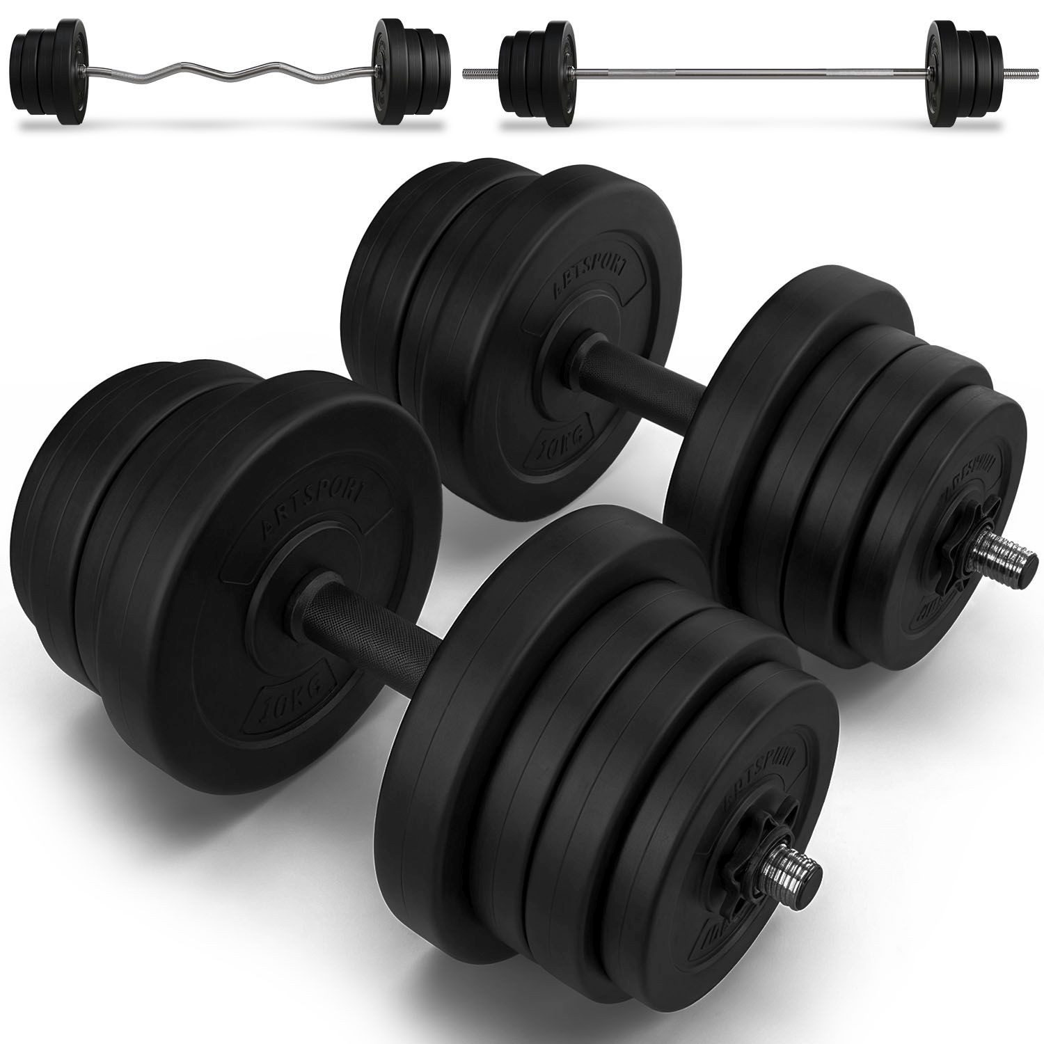 ArtSport Hantel-Set 3in1, Komplettset, 60 kg Gewichte, rutschfeste Griffe, Sternverschlüsse