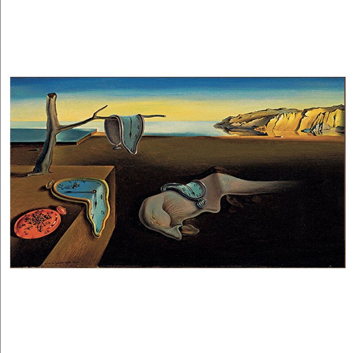 TPFLiving Kunstdruck (OHNE RAHMEN) Poster - Leinwand - Wandbild, Salvador Dali - Die Beständigkeit der Erinnerung 1931 - (Die zerrinnende Zeit / Die weichen Uhren), Farben: Blau, Gelb, Braun - Größe: 20x30cm