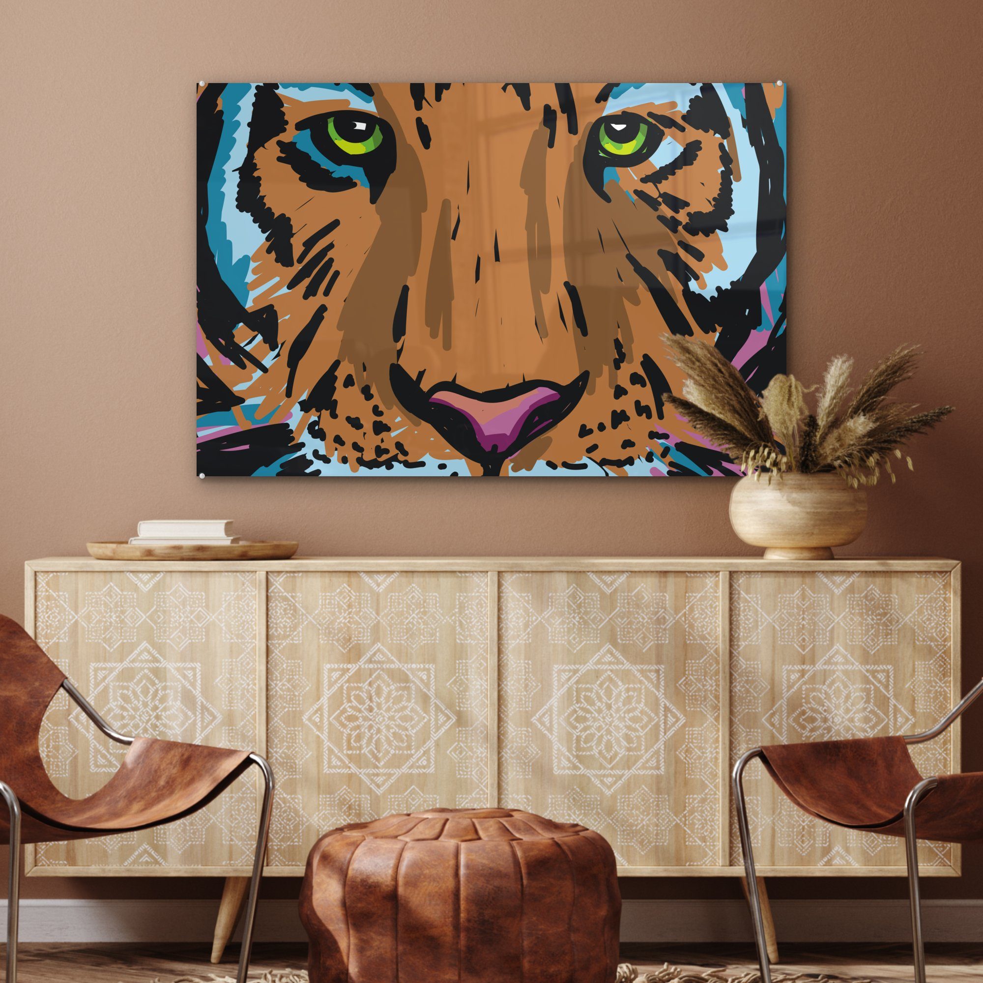 & Gemälde, Wohnzimmer Kopf MuchoWow Acrylglasbild Acrylglasbilder - St), Schlafzimmer (1 Tiger -